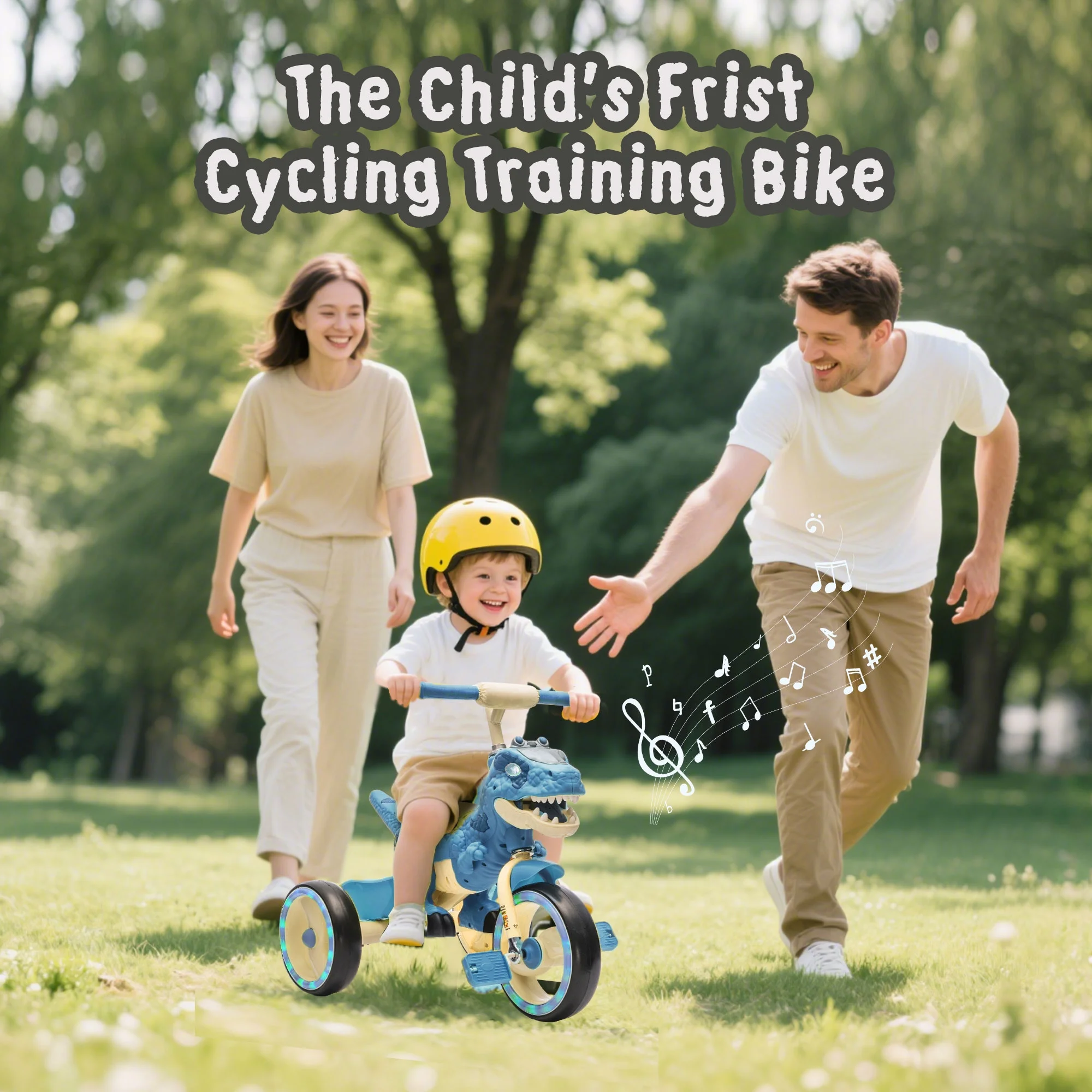 Xuanlur Kids Ride on Dinosaur Tricycle, Toddlers Kid Trike with Wide Flash Wheels, Anti-Slip Pedals, Rear Basket, Music & LED Lights, Toddler Bike Toys Gift for 3-6 Year Old Boys & Girls (Green)