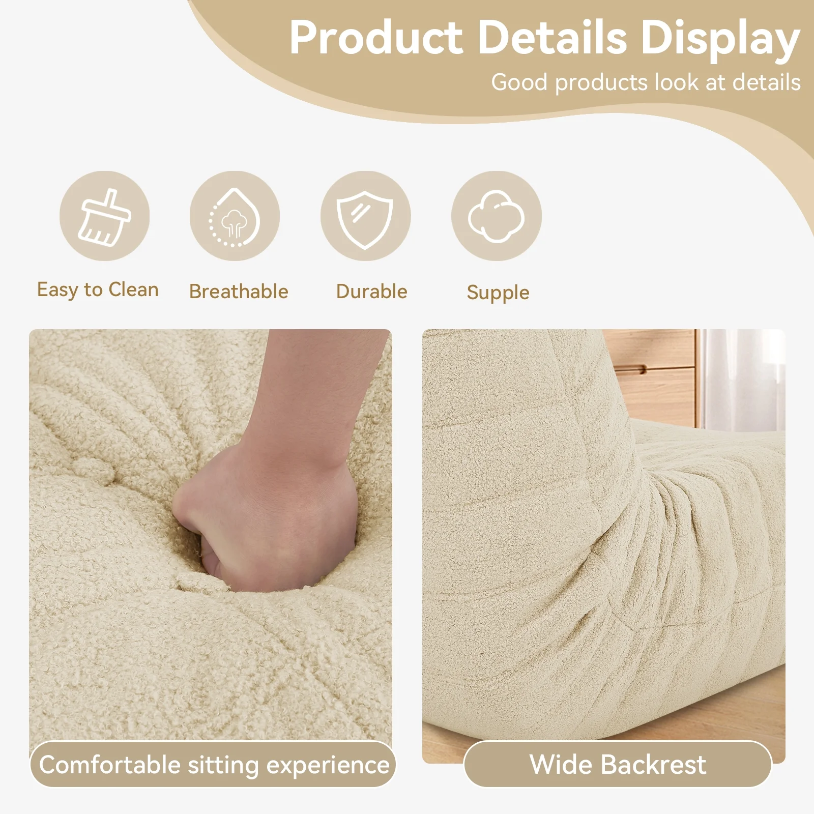 VFD Bean Bag Chairs for Adults, Beanbag Chair with Ottoman Lounge Sofa Memory Foam Comfy Reading Chair for Bedroom & Living Room, Lazy Floor Sofa Couch