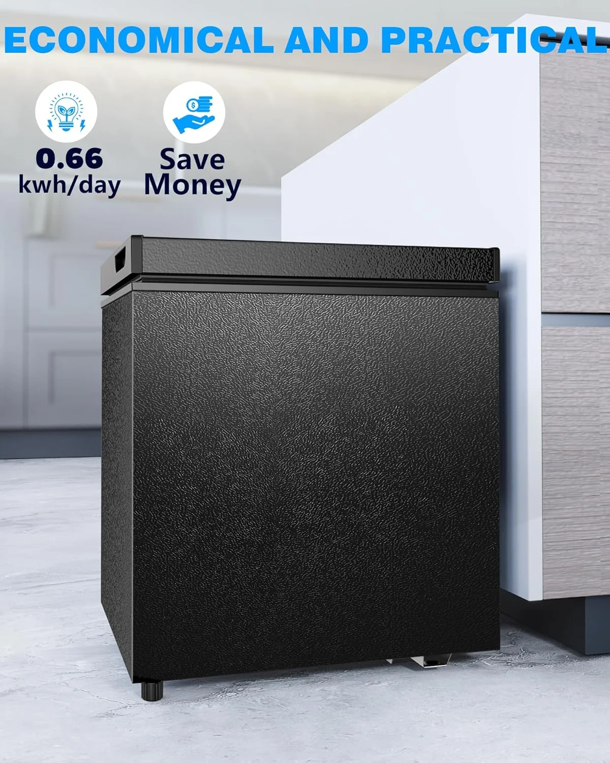 WAA 1.8 cu.ft. Chest Freezer Free Standing Top open Door Deep Compact Freezer Suitable for Home/RV/Kitchen/Office Black