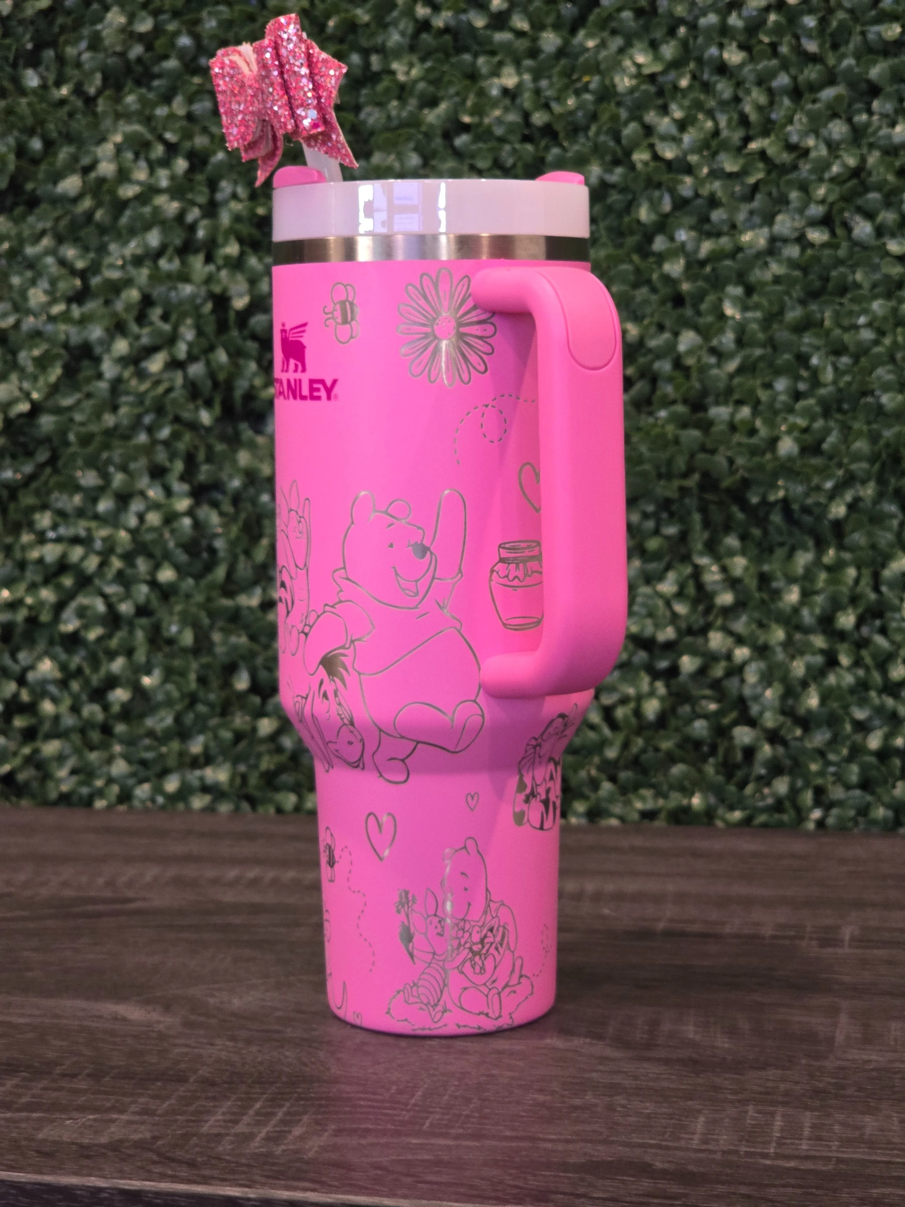 Winnie the Pooh Stanley Cup 40oz | Pink Tumbler | Peony | Custom Laser Engraved Quencher