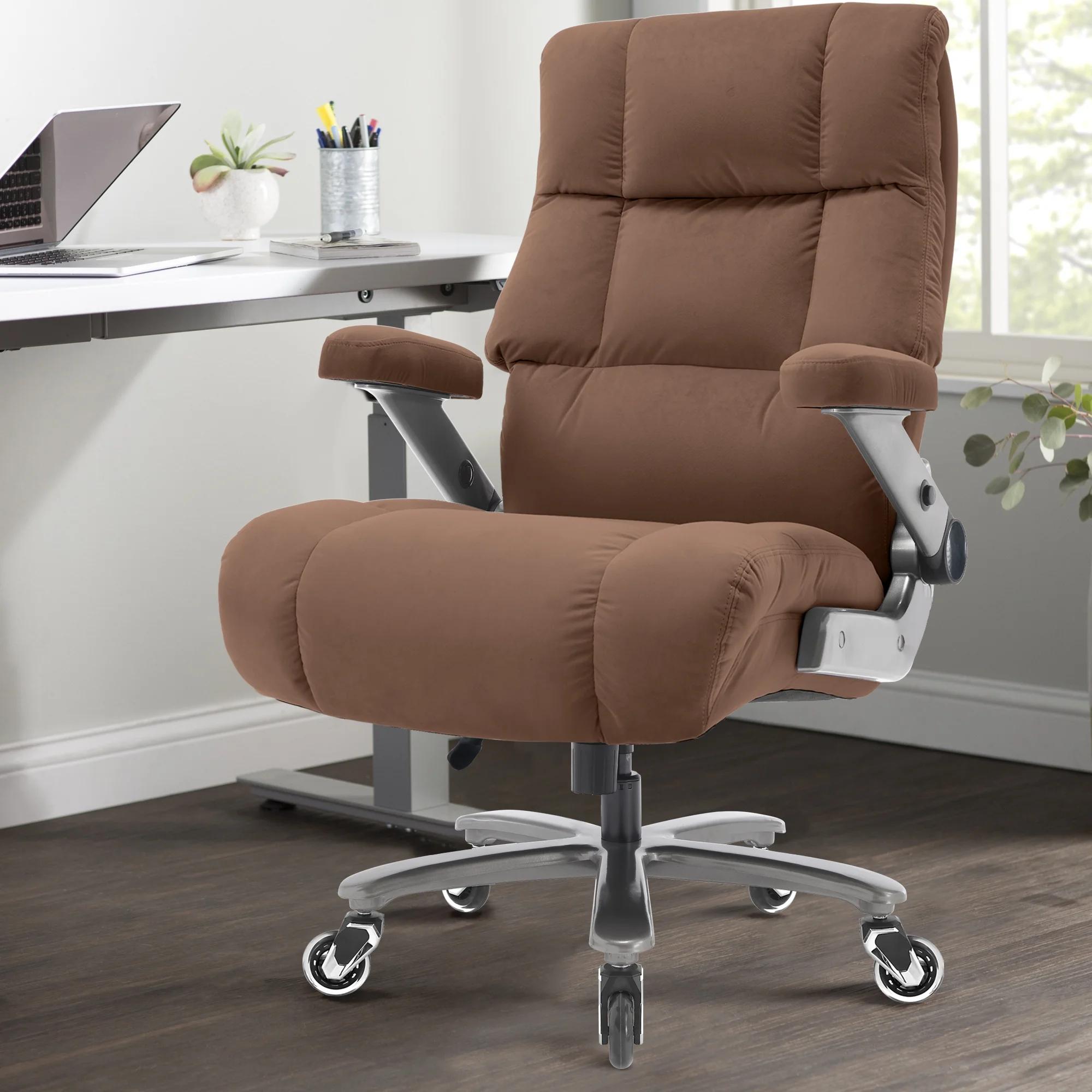 Big and Tall 700lbs Office Chair, Ultra-Soft Fabric Executive Desk Chair, Ergonomic Computer Chair with 3D Flip Up Arms, Adjustable Lumbar Support, Heavy Duty Metal Base and Quiet Rubber Wheel, Black