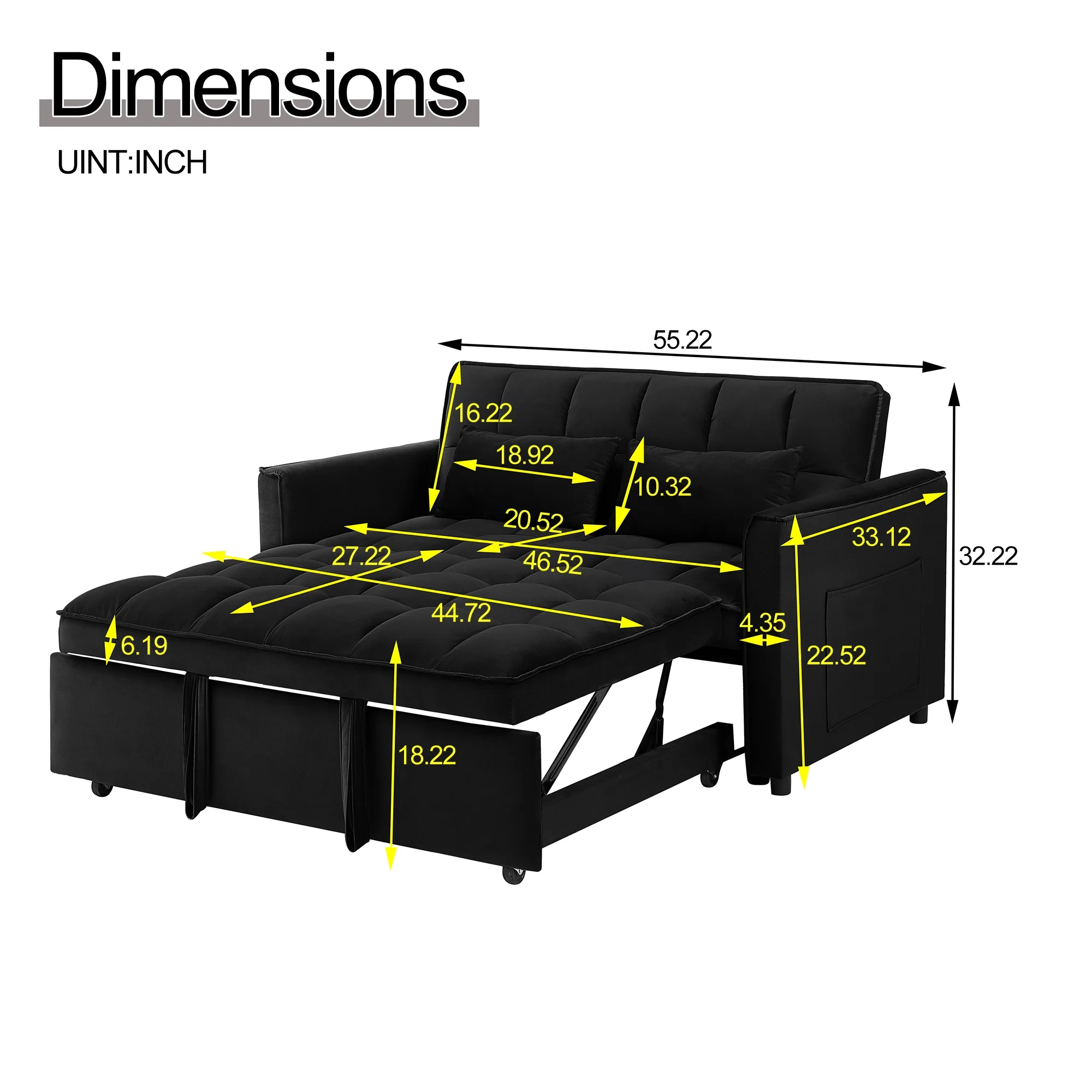 Convertible Sofa Bed,3-in-1 Sleeper Sofa with Pull Out Bed,Sleeper Futon Couch Loveseat with Adjsutable Backrest and Pillows for Living Room,Gray