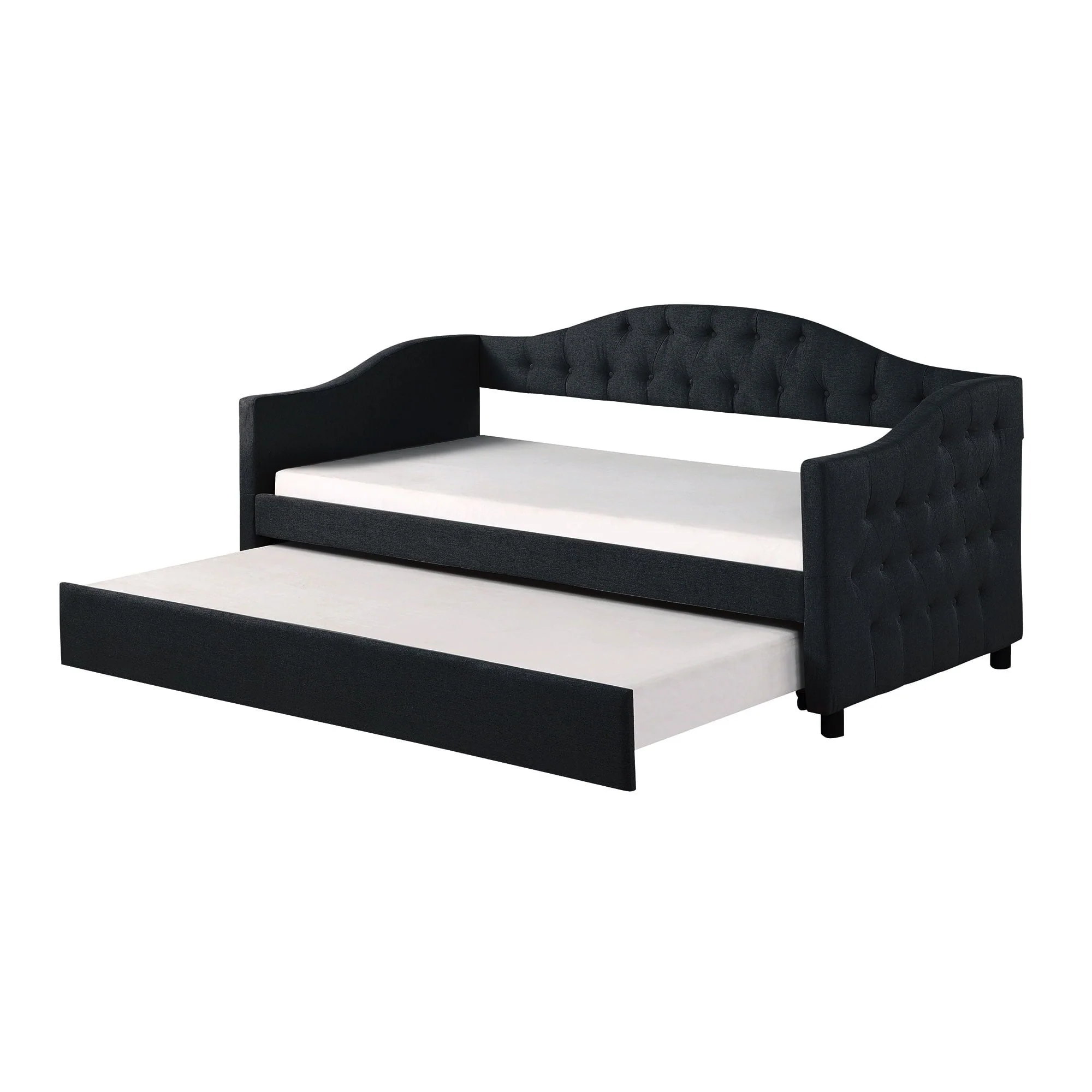 Euroco Upholstery Twin Size Daybed, Wood Tufted Daybed with Trundle for Kids Room, No Box Spring Needed, Dark Gray