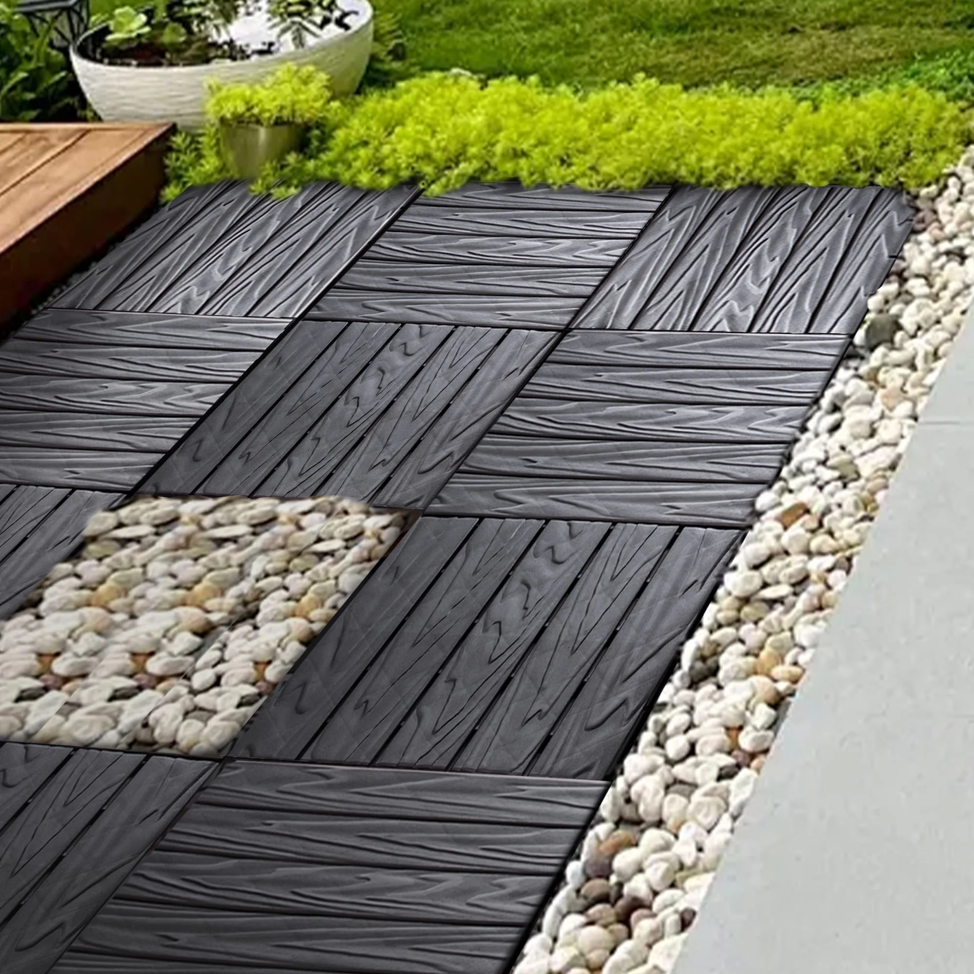 76-Pack Plastic Interlocking Deck Tiles - 68.80 Sq.Ft Outdoor Plastic Flooring Super Durable & Waterproof All-Weather Indoor/Outdoor