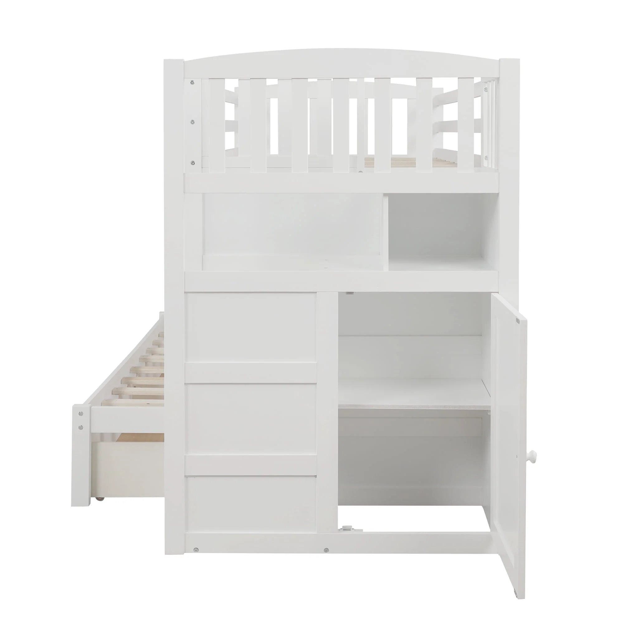 Euroco Twin over Twin Bunk Bed with Drawer and Cabinet for Kids Bedroom, White