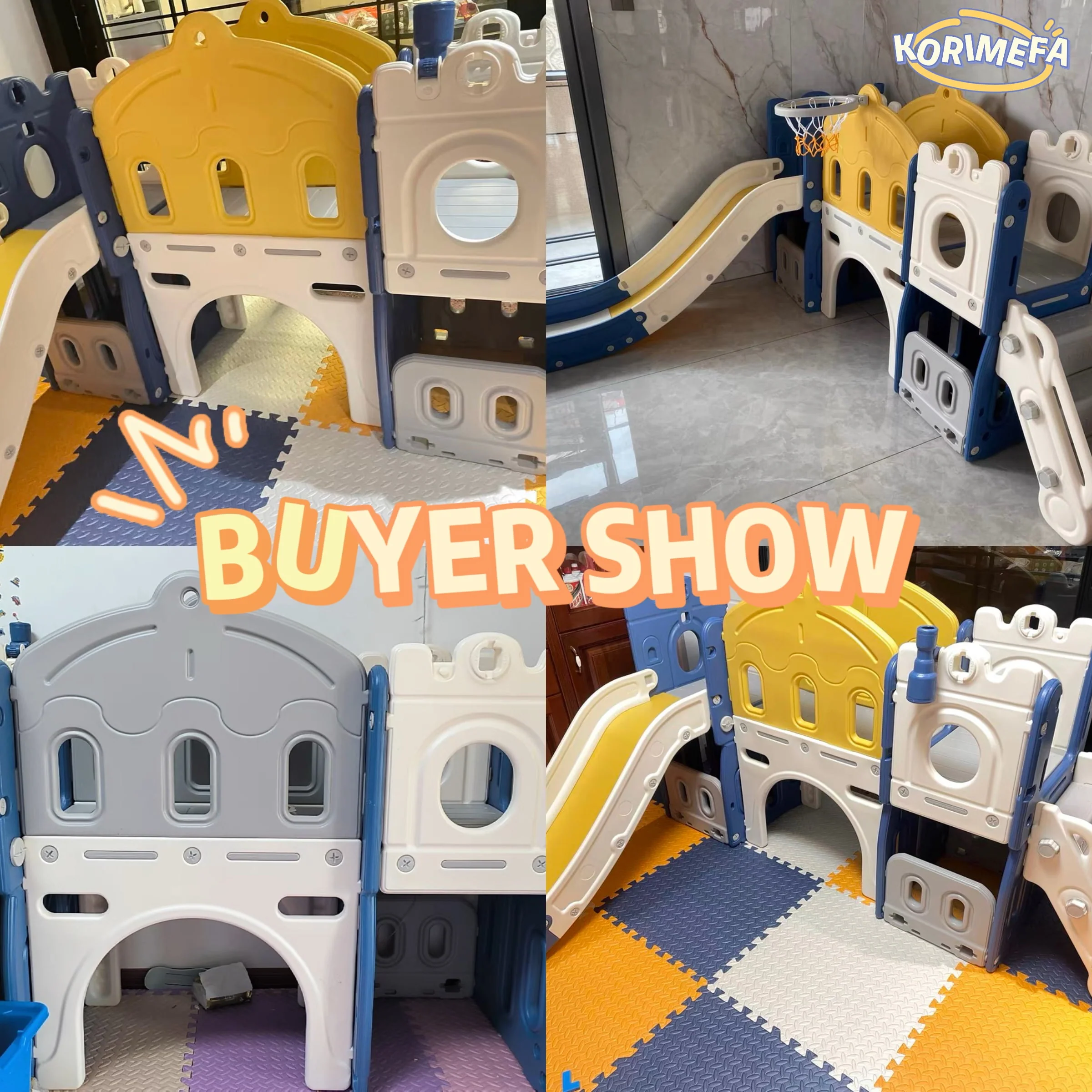 KORIMEFA 8 in 1 Kids Slide Set with Climber, Toddler Climber Slide Play Set with Basketball Hoop, Tunnel, Toddler Playground Outdoor Indoor layground Slide Playset Age 1+