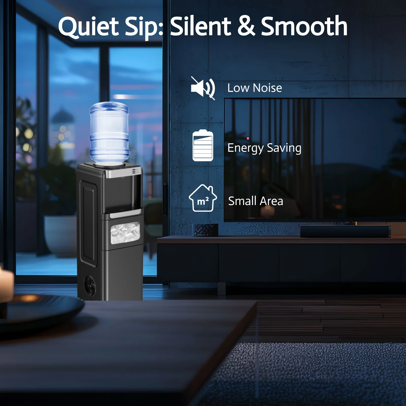 LHRIVER 2-5 Gallon Water Dispenser & 6-Min Ice Maker, 3-in-1 Hot/Cold/Ice, Child Lock & Energy-efficient, for Home/Office, Black