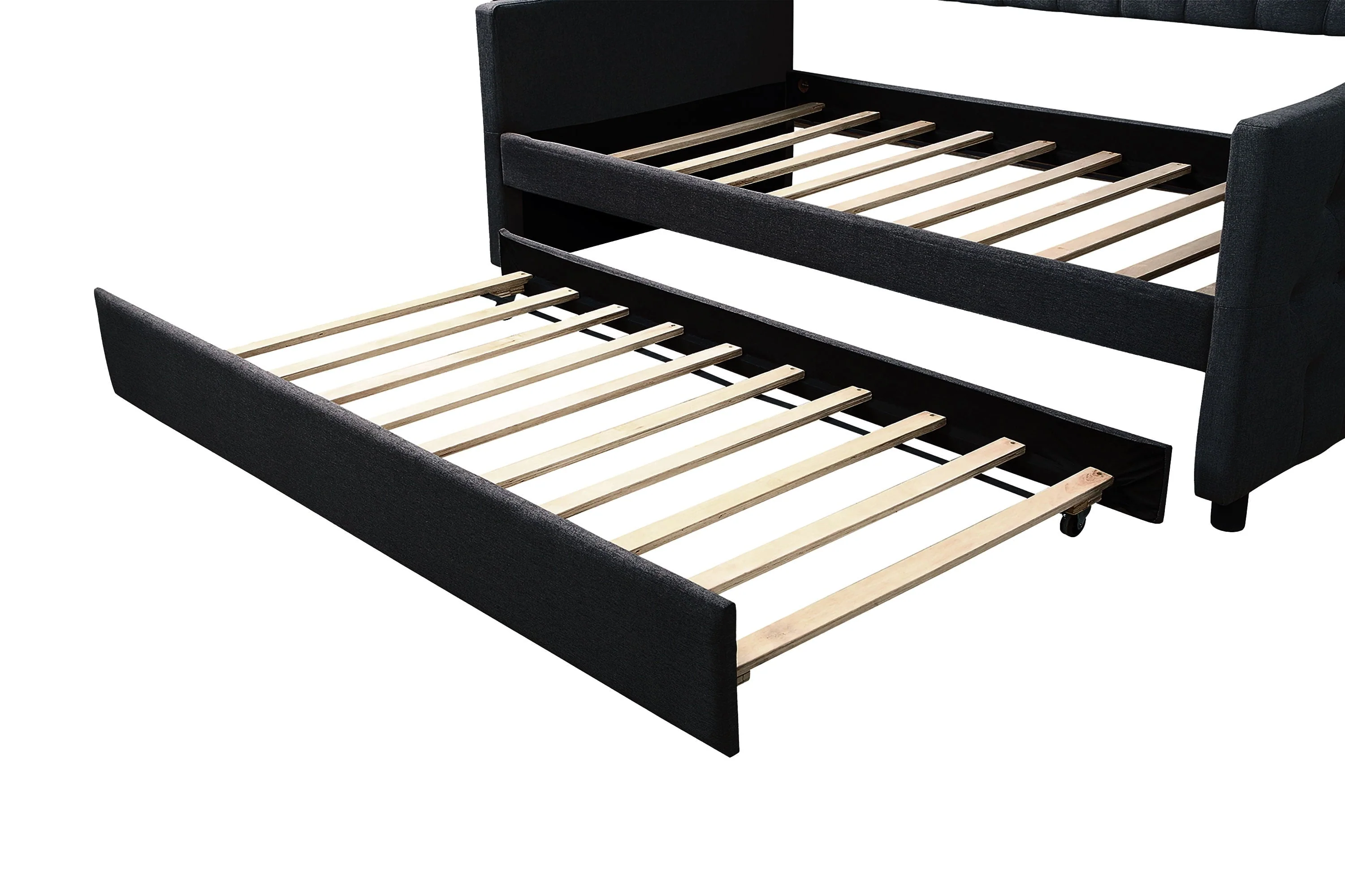 Euroco Upholstery Twin Size Daybed, Wood Tufted Daybed with Trundle for Kids Room, No Box Spring Needed, Dark Gray