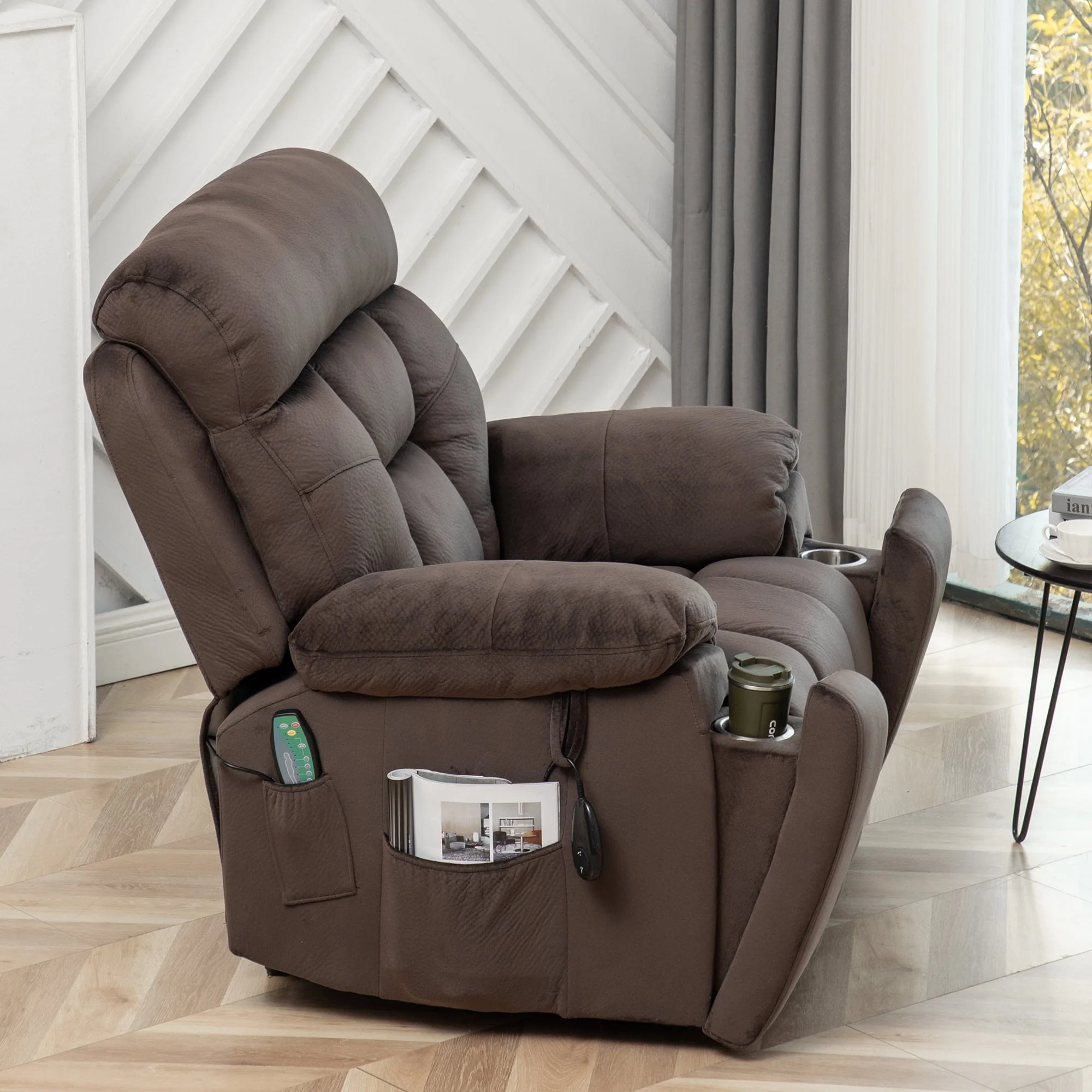 uhomepro Oversized Massage Recliner Chair with Heat, Large Electric Power Lift Recliner Chair for Big and Tall and Elderly with Hidden Cup Holder, 5 Vibration Modes, 330lb, Dark Brown