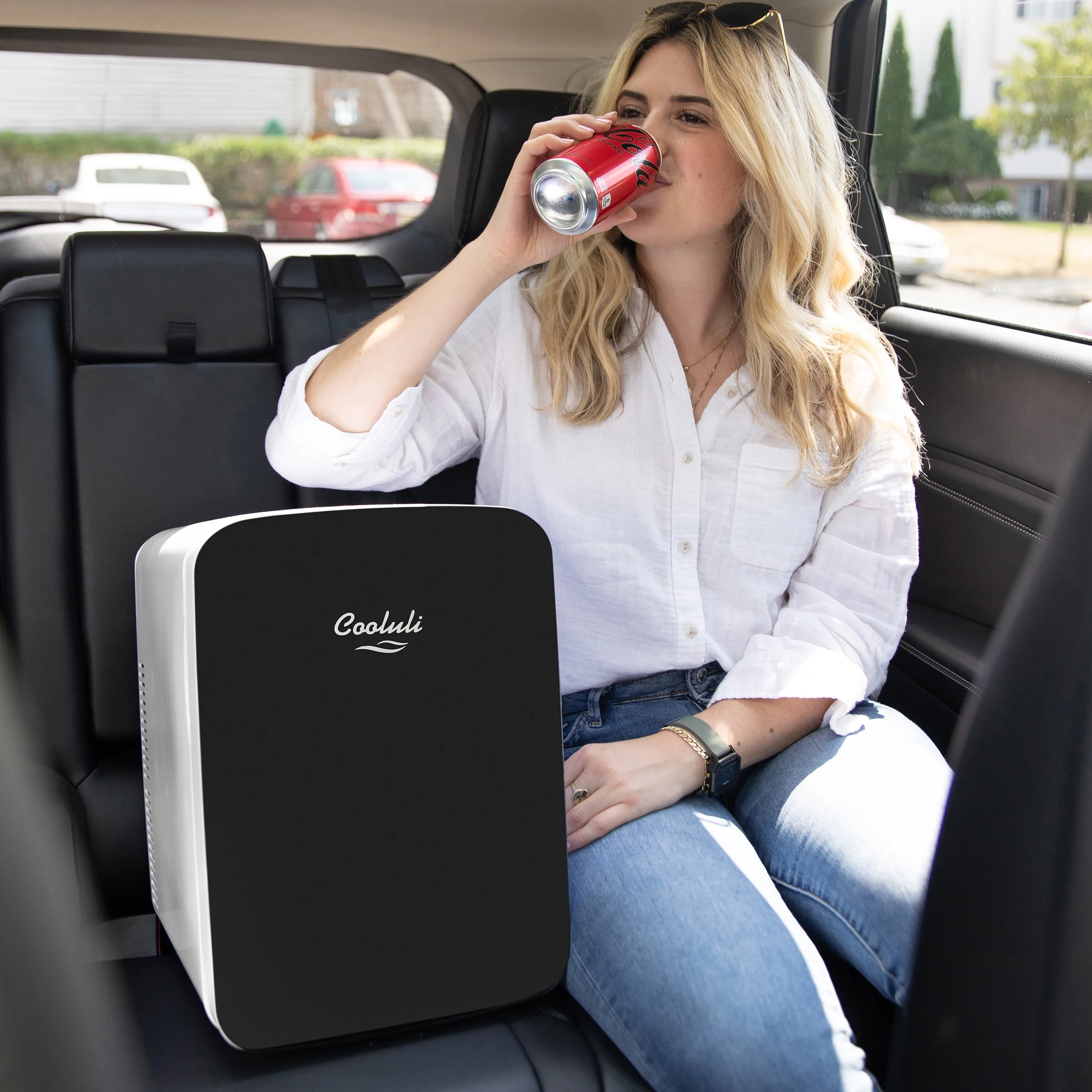 Cooluli Infinity Black 15 Liter Compact Portable Cooler Warmer Mini Fridge for Bedroom, Office, Dorm, Car - Great for Skincare & Cosmetics (110-240V/12V)