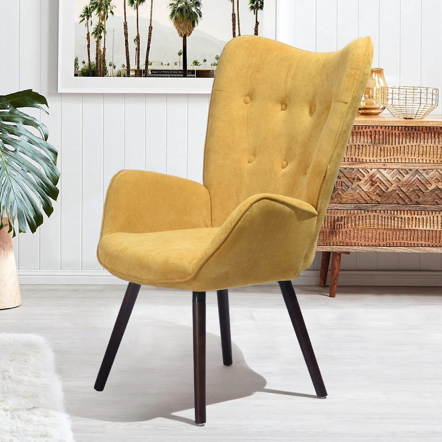 Homy Casa Accent Chair for Living Room Armchair, Upholstered Fabric Side Chair with Wooden Legs, Yellow