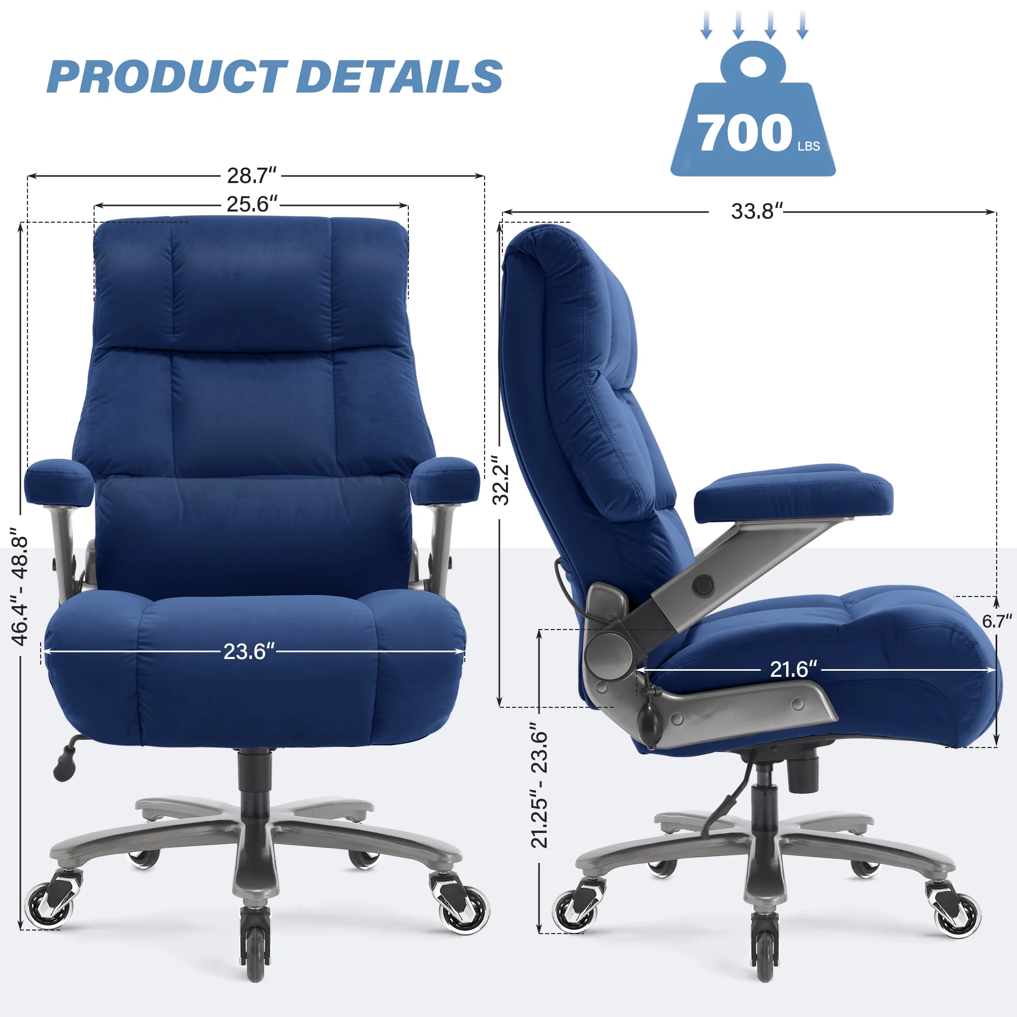 Big and Tall 700lbs Office Chair, Ultra-Soft Fabric Executive Desk Chair, Ergonomic Computer Chair with 3D Flip Up Arms, Adjustable Lumbar Support, Heavy Duty Metal Base and Quiet Rubber Wheel, Black