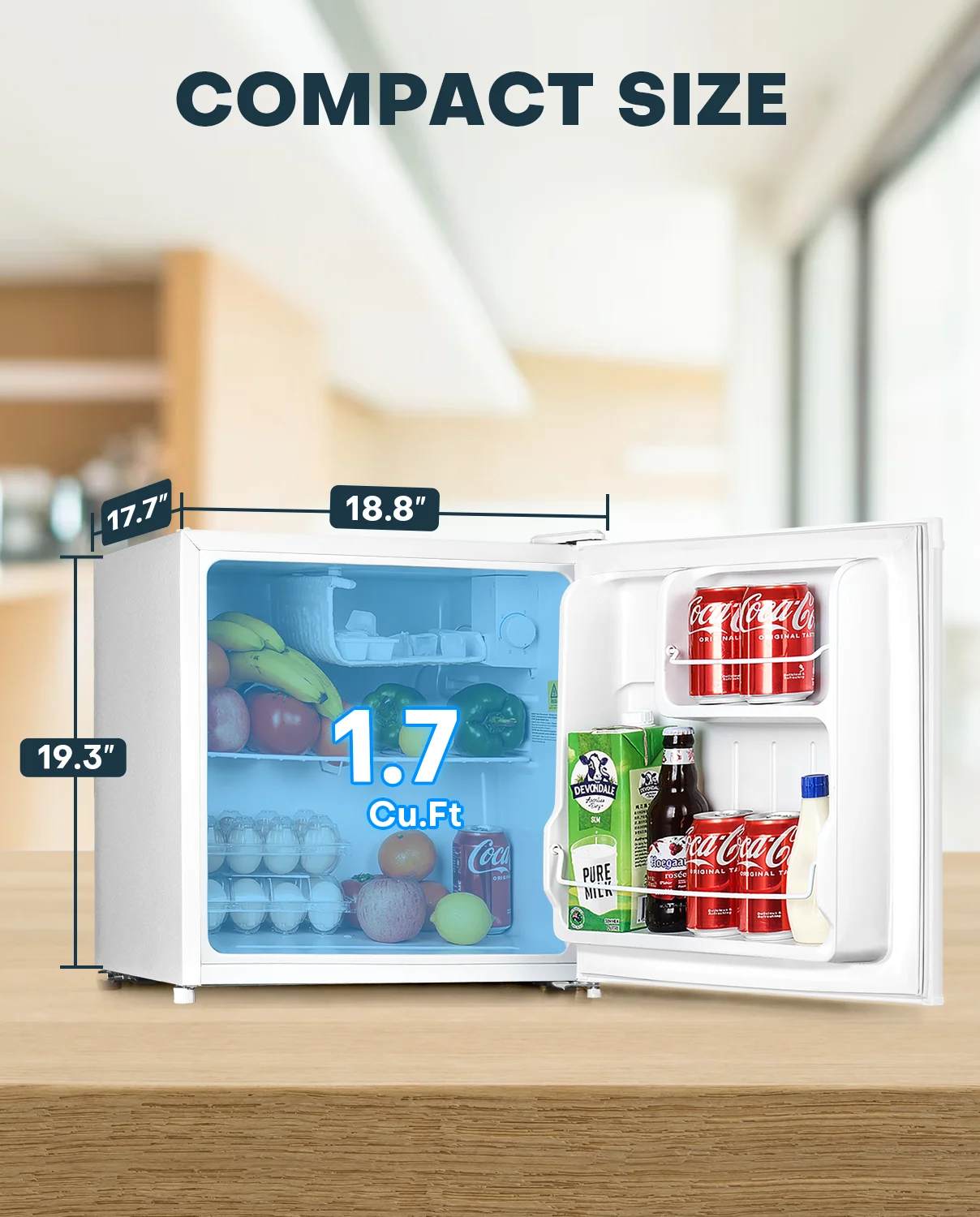 Upstreman 1.7 Cu ft Mini Fridge with Freezer Single Door Compact Refrigerator, Low Noise, Energy Saving, Adjustable Temperature, Reversible Door, for Home Office Dorm, Black FR17