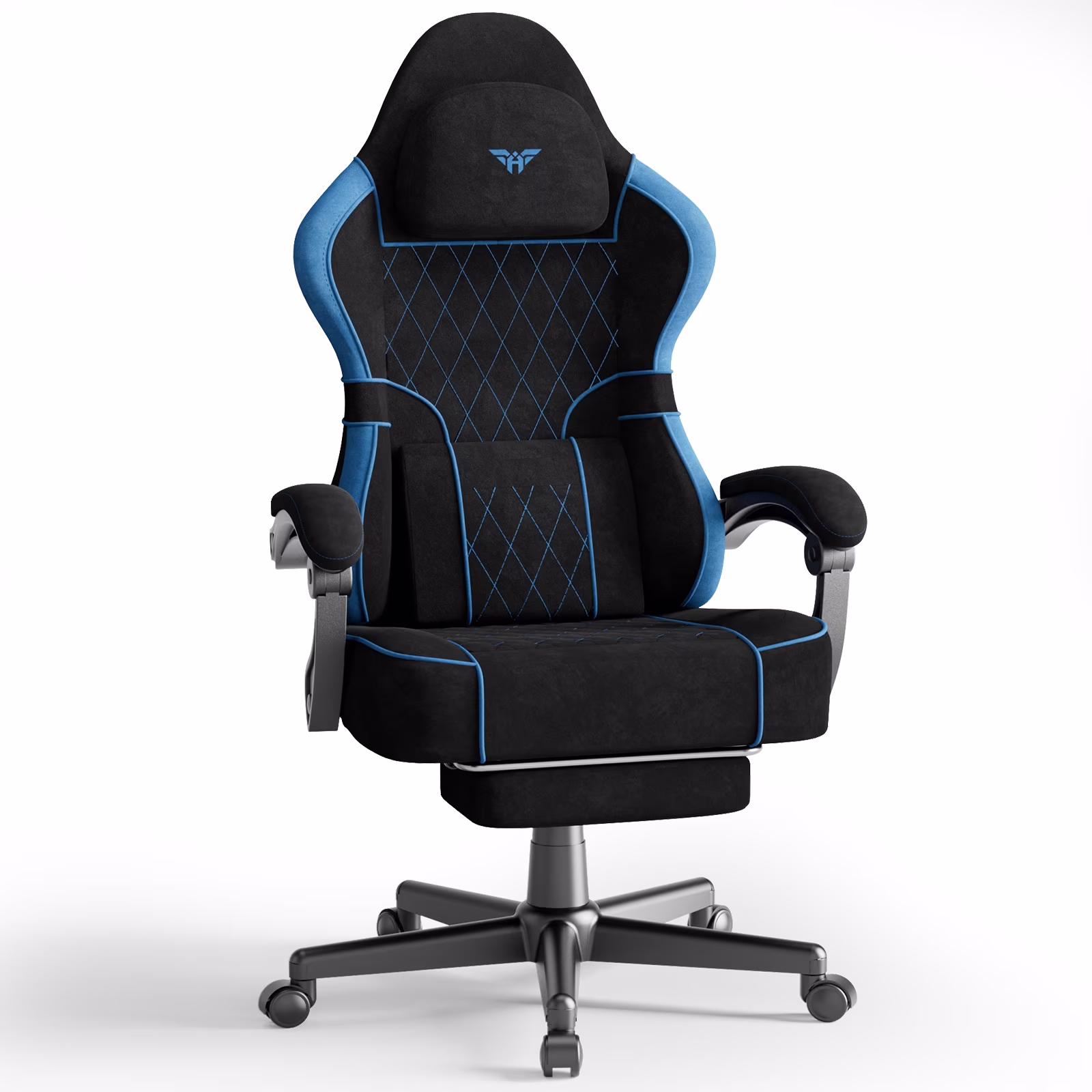 SOONTRANS Gaming Chair for Adults, Velvet Fabric High Back Comfortable Video Game Chair with Footrest and Massage Lumbar Cushion, Racing Computer Desk Chair, Ergonomic Gamer Chair, Black/Grey