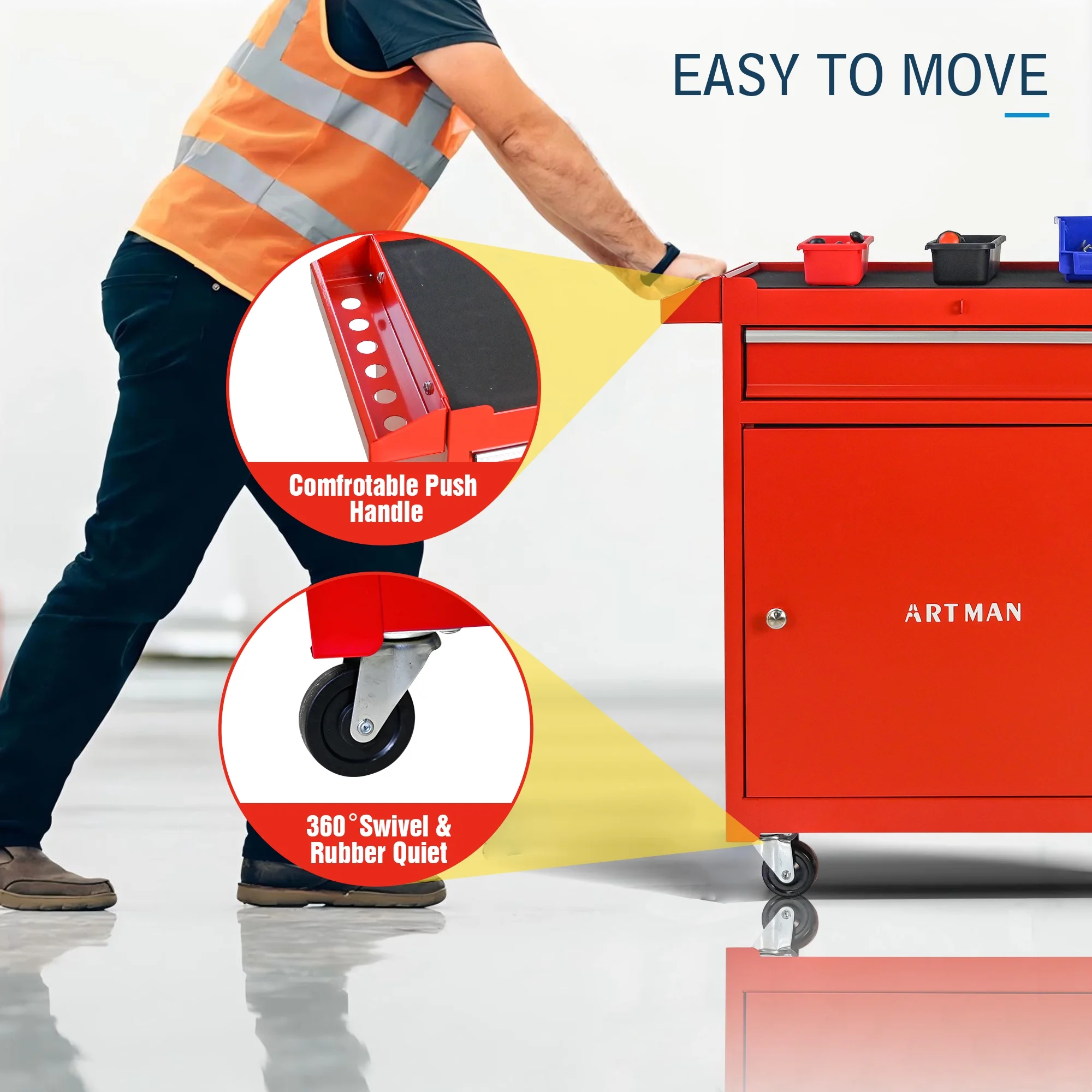 Tool Chest, 5-Drawer Rolling Tool Storage Cabinet with Detachable Top Tool Box, Universal Lockable Wheels