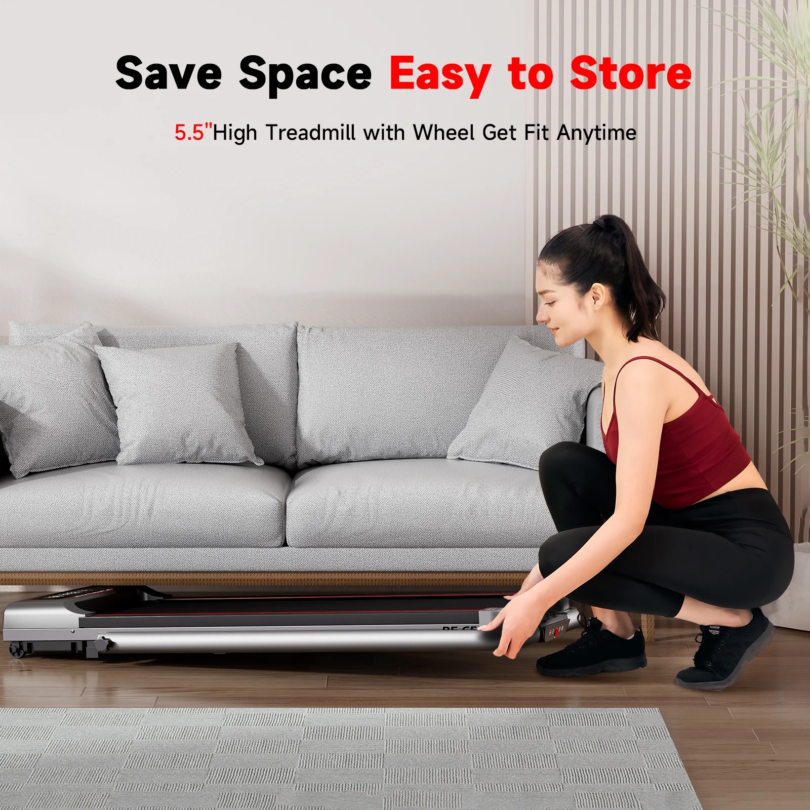 RHYTHM FUN Foldable Walking Pad with Incline, Portable Under-Desk Treadmill, 300 lb Capacity, Remote Control, LED Display for Home and Office