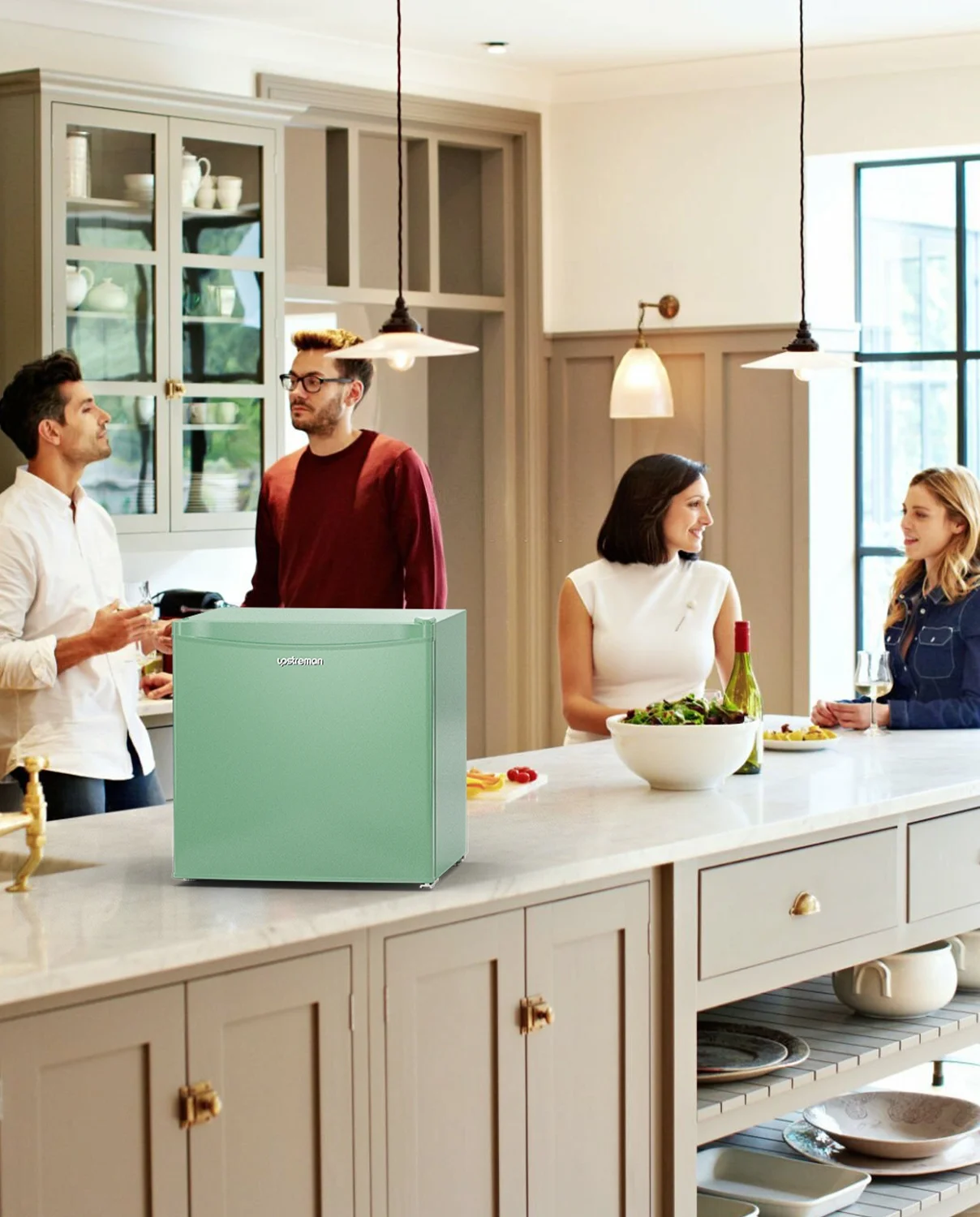 Upstreman 1.7 Cu ft Mini Fridge with Freezer Single Door Compact Refrigerator, Low Noise, Energy Saving, Adjustable Temperature, Reversible Door, for Home Office Dorm, Black FR17