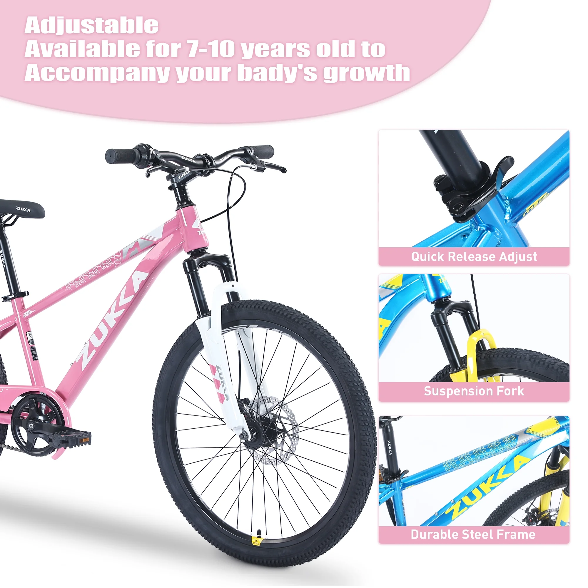 20-Inch Mountain Bike with Suspension Fork, Adjustable Saddle & Disc Brakes,Pink