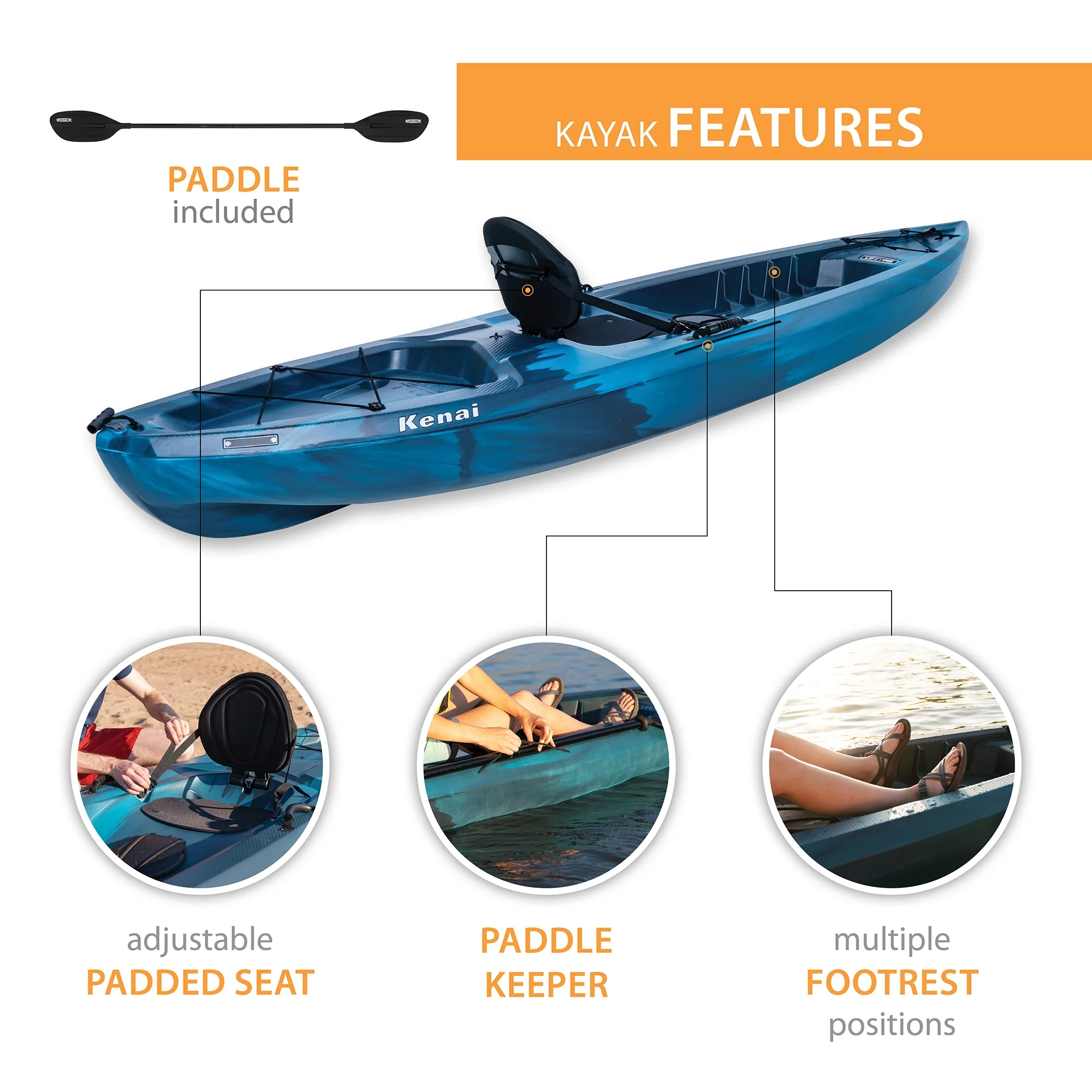 Lifetime 10.25 Ft. Kenai Sit-on-Top Kayak 2-Pack, Lightning Fusion (91210)