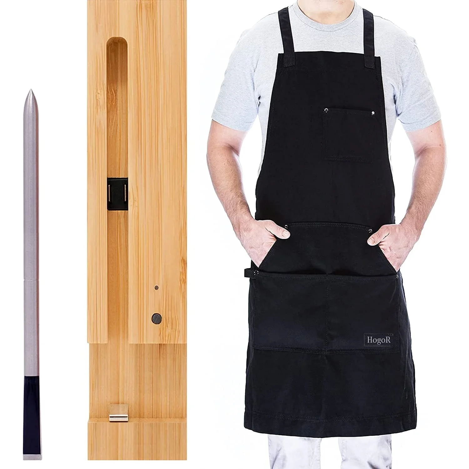 MEATER Plus: Ultimate Smart Meat Thermometer for BBQ, Oven, Grill, and More! | 165ft Bluetooth Range | iOS & Android App | Apple Watch & Alexa Compatible | Dishwasher Safe with HogoR Apron