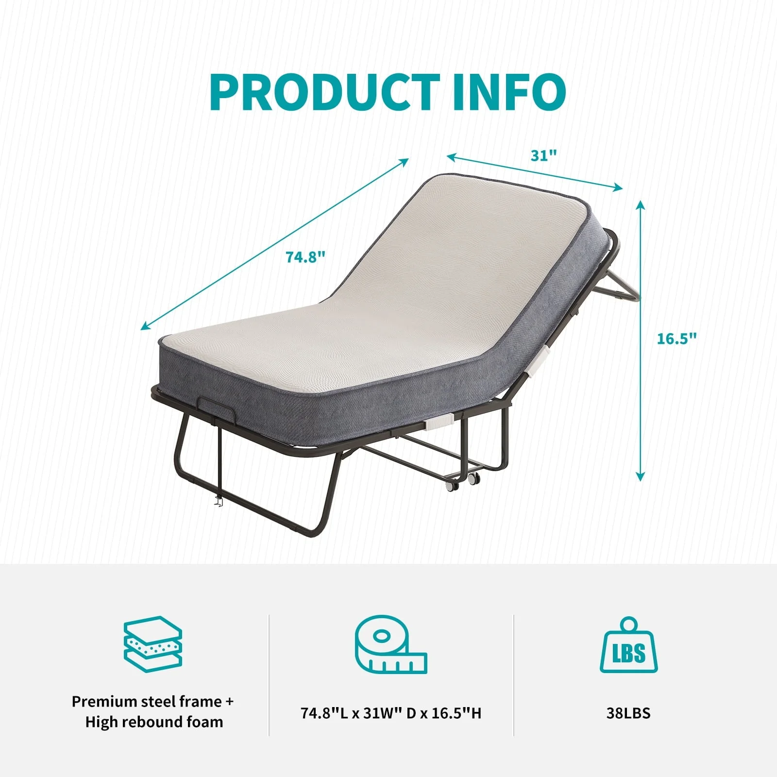 BALUS Folding Bed with Mattress for Adults, Foldable Bed with 4''Memory Foam Mattress, Portable Rollaway Guest Bed with Dustproof Bag & Baffle, Fold up Bed with Metal Frame Space Saving (Standard)