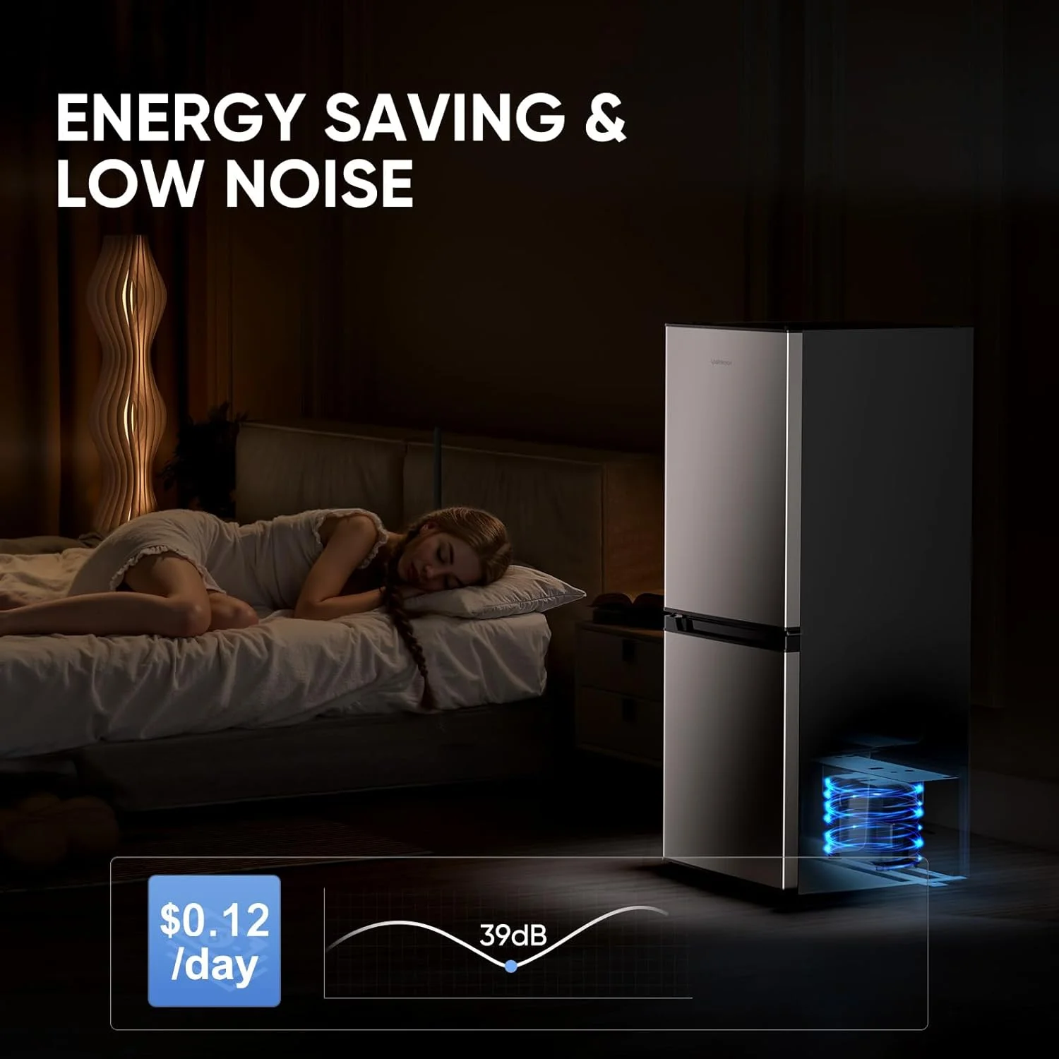 Upstreman 4.0 Cu.Ft Mini Fridge with Bottom Freezer, 2 Door Small Refrigerator with Adjustable Thermostat and Removable Glass Shelves for Bedroom, Dorm, Office, Apartment, Black BM40