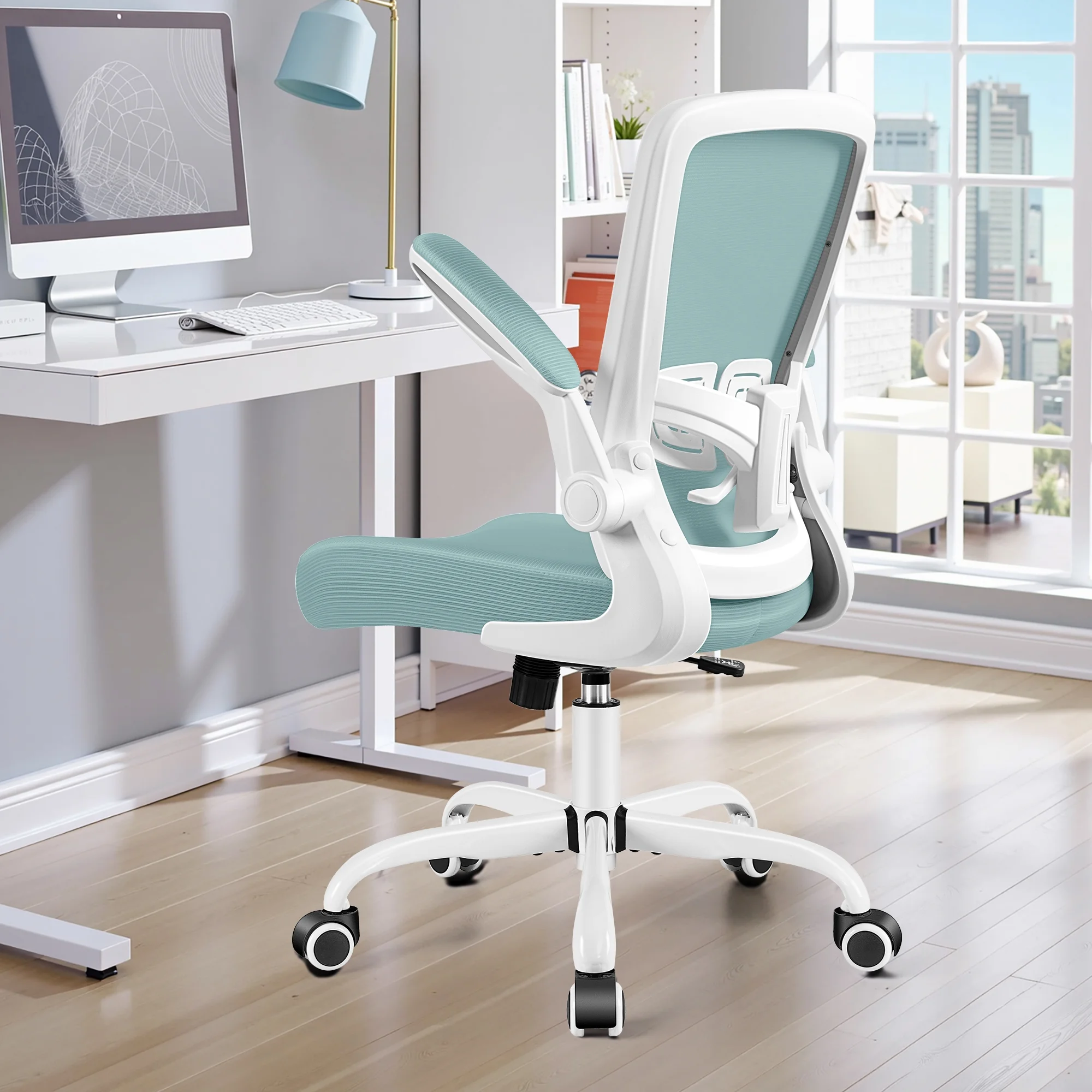 COOLHUT Ergonomic Office Chair, 400LBS Task Chair, Comfort Desk Chair with Adjustable Lumbar Support and Flip up Arms, Black