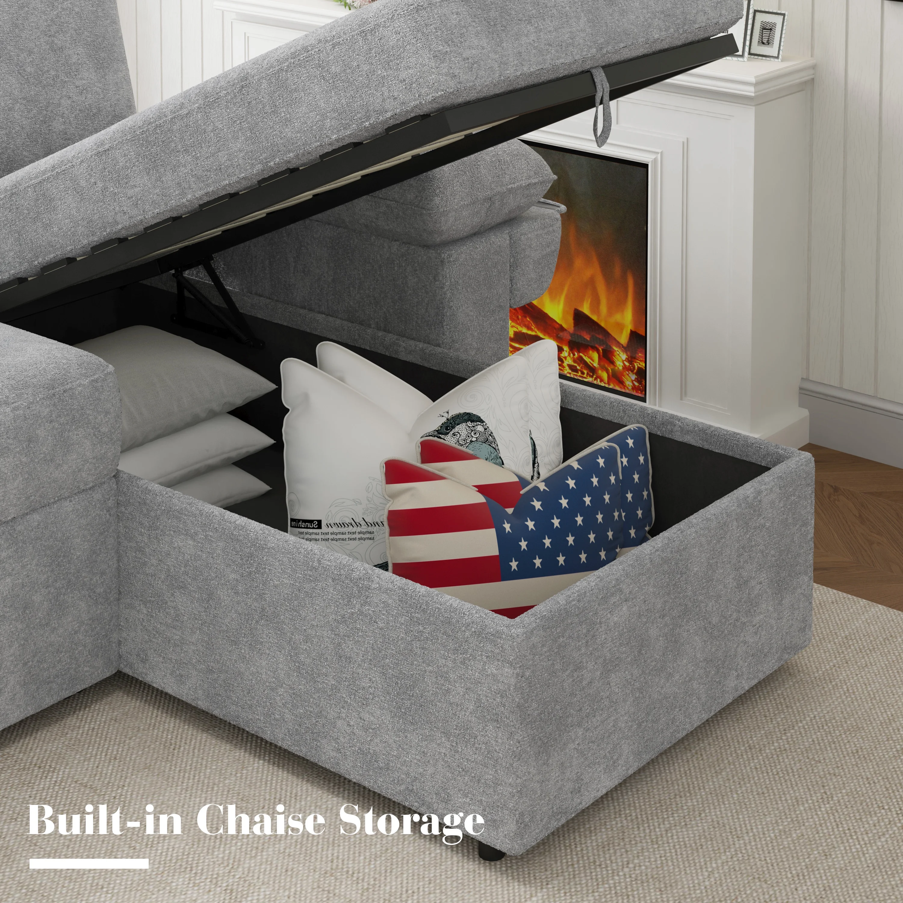 VANACC Sofa Bed, Adult Sleeper Sofa with Storage Chaise, Pull Out Couch for Bed Room, Gray Chenille