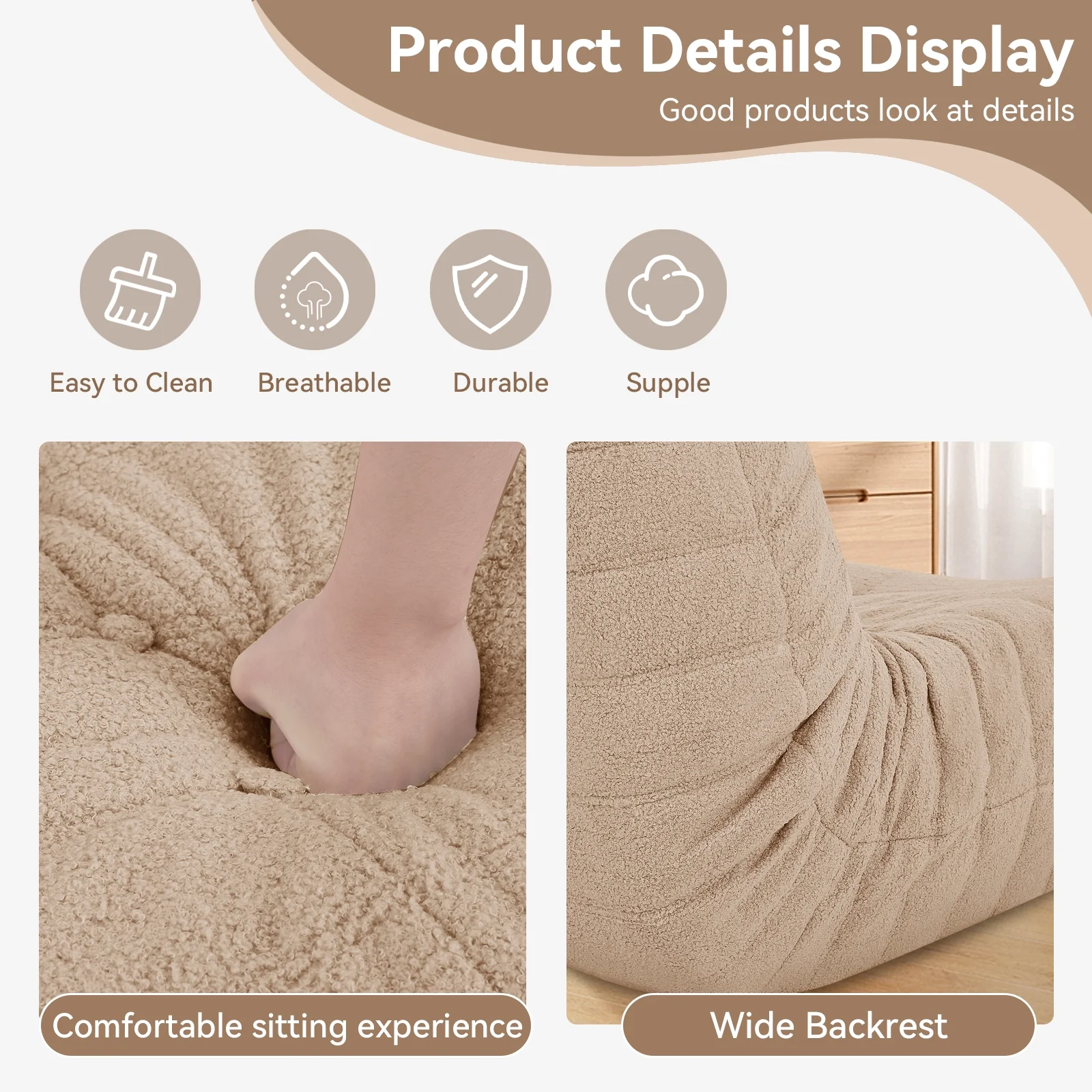 VFD Bean Bag Chairs for Adults, Beanbag Chair with Ottoman Lounge Sofa Memory Foam Comfy Reading Chair for Bedroom & Living Room, Lazy Floor Sofa Couch