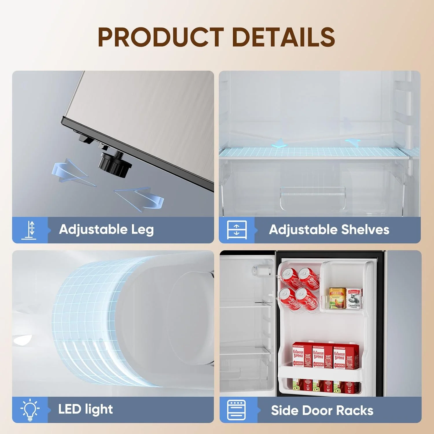 Upstreman 4.0 Cu.Ft Mini Fridge with Bottom Freezer, 2 Door Small Refrigerator with Adjustable Thermostat and Removable Glass Shelves for Bedroom, Dorm, Office, Apartment, Black BM40