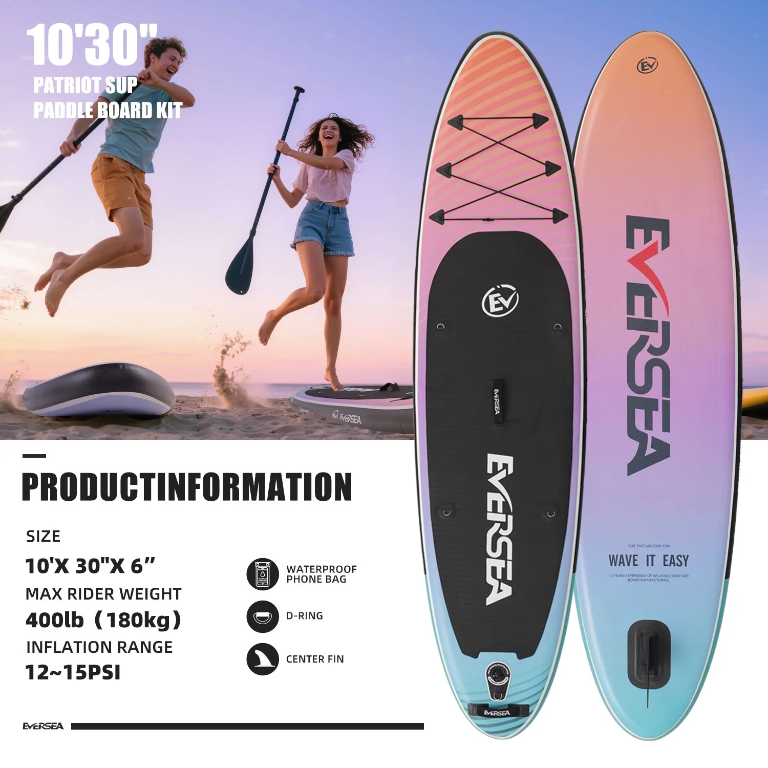 MSEASFREE 10' Inflatable Stand up Paddle Board,with Premium SUP Paddle Board Accessories,Non-Slip Comfort Deck for Youth & Adults