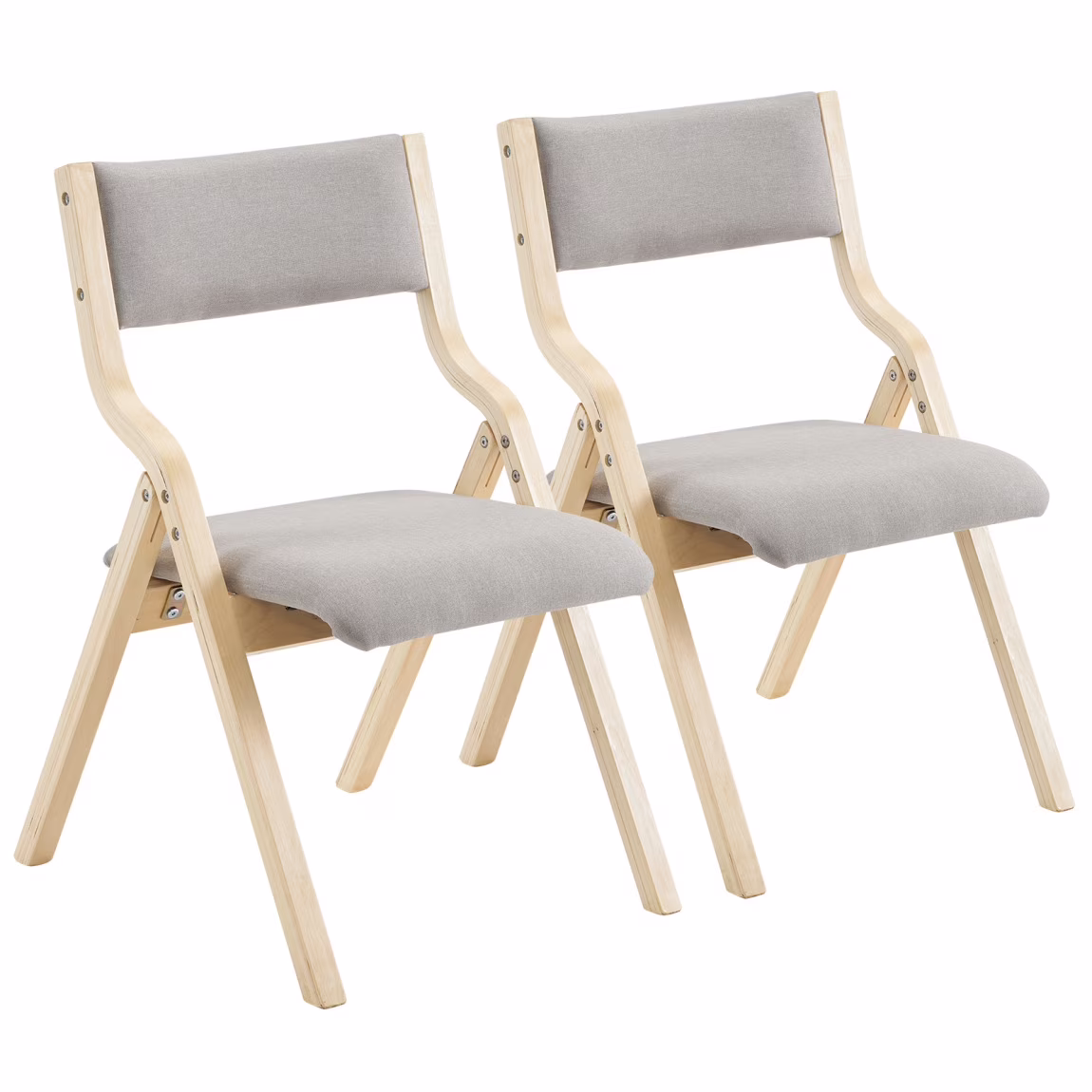 Folding Chairs 2 Pack Wooden Folding Chairs with Padded Seats and Back, Portable Stackable Dining Chairs Set of 2 Folding Chairs Ideal for Kitchen Office Wedding Party Picnic, Khaki