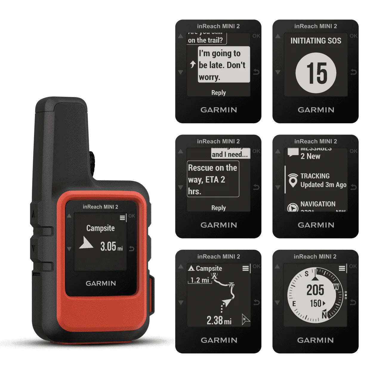 Garmin inReach Mini 2 Satellite Communicator (Flame Red), Hand-Held, Unisex Adult with Wearable4U Power Pack Bundle