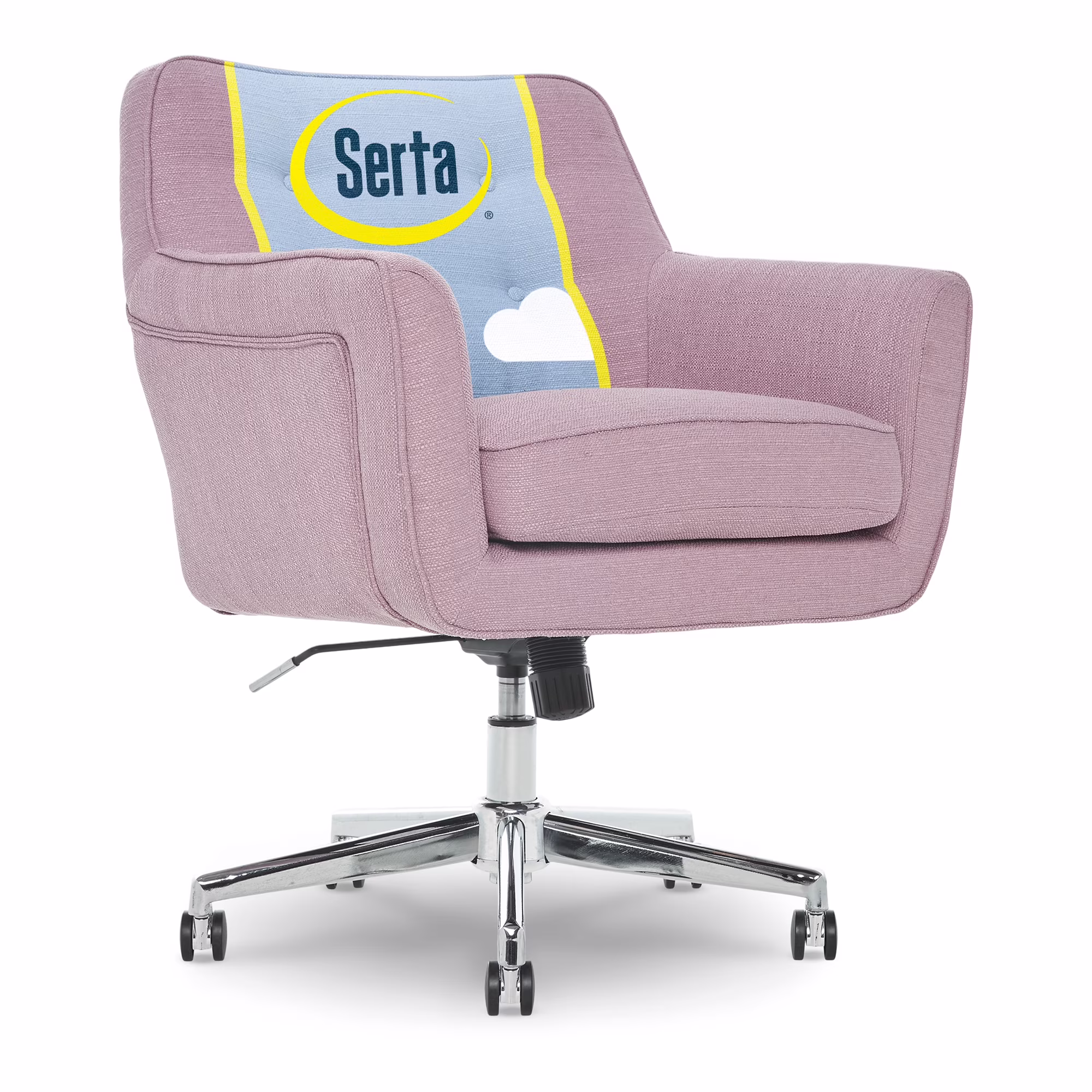 Serta Ashland Office Desk Chair, Button Tufted Mid-Back, Memory Foam Cushion, Chrome Swivel Base, Lilac Twill Fabric