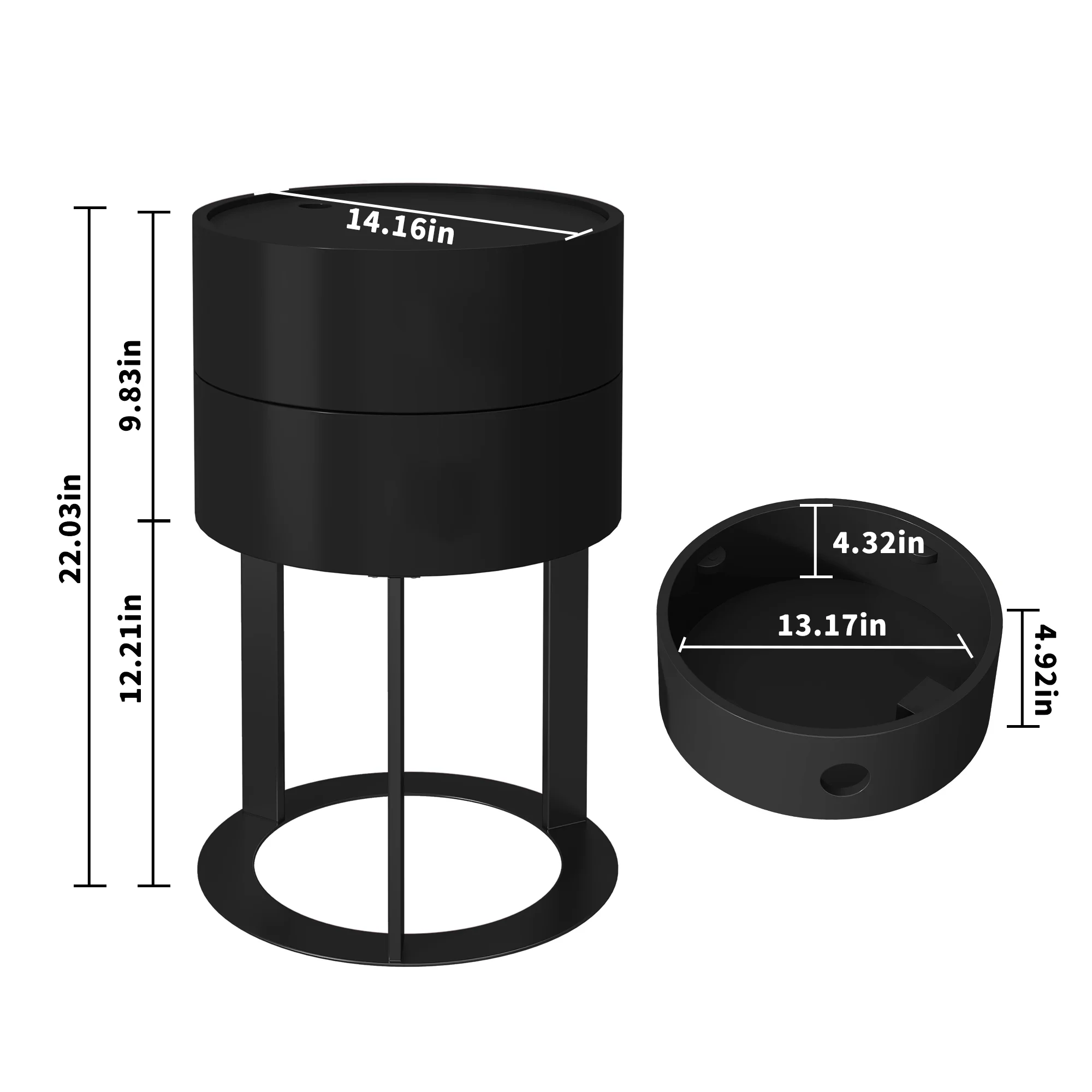 HLR Modern Round Wood Nightstand with Drawer, 2-Tier End Table for Living Room, Bedroom, Black