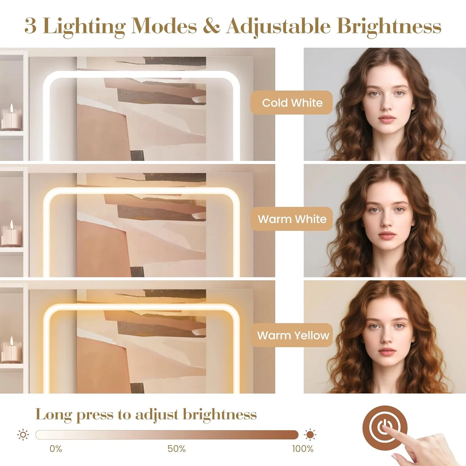 M optimized Vanity Desk with Mirror and Lights, Power Outlets Makeup Table with Drawers & Cabinet, Storage Stool, Dressing Table for Bedroom