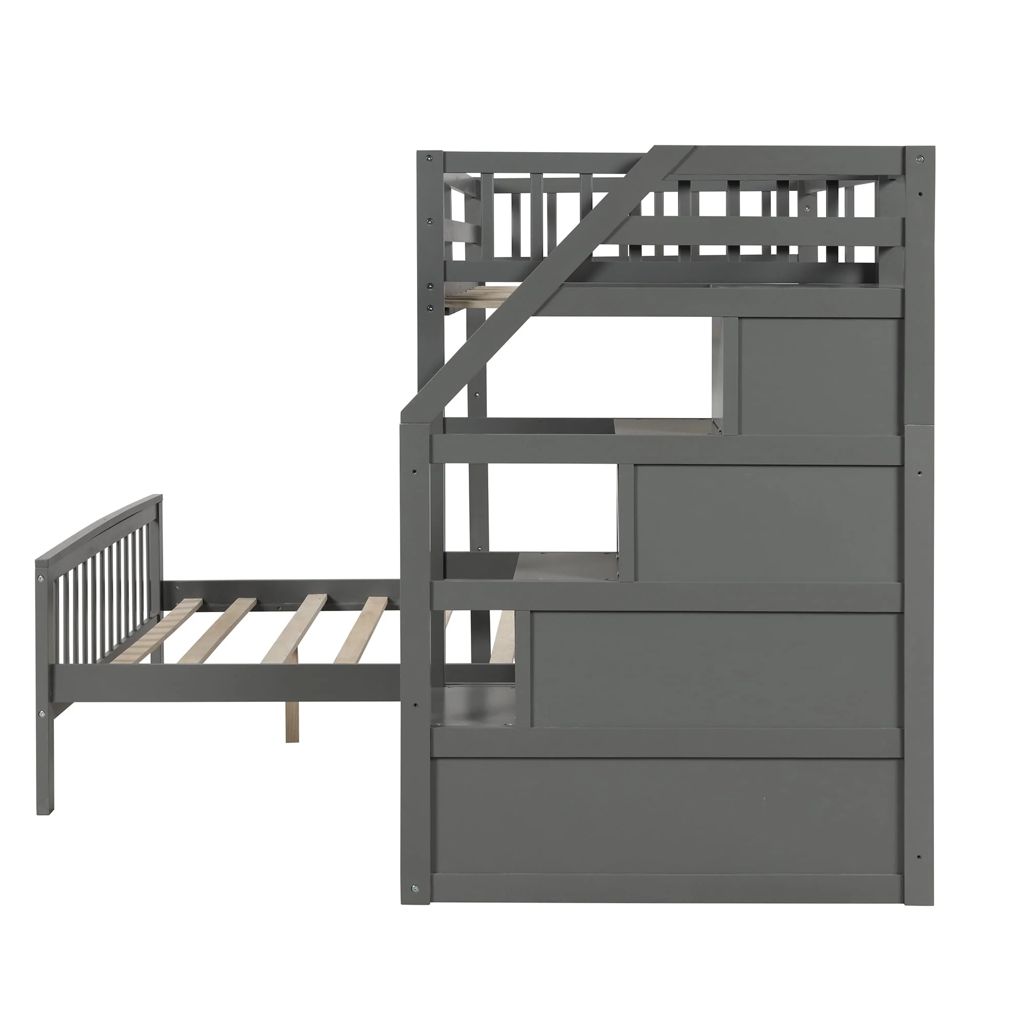 Euroco Wood Stairway Twin Loft Bed with Full Platform and Drawer
