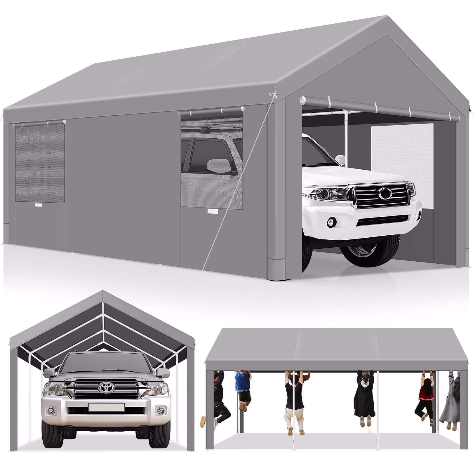 HOTEEL Carport 10'x20' Large Heavy Duty Car Canopy with Steel Frame, Portable Garage Wedding Tent Big Tents Carports Shelter, All-Season Tarp for Outdoor Party Birthday, White