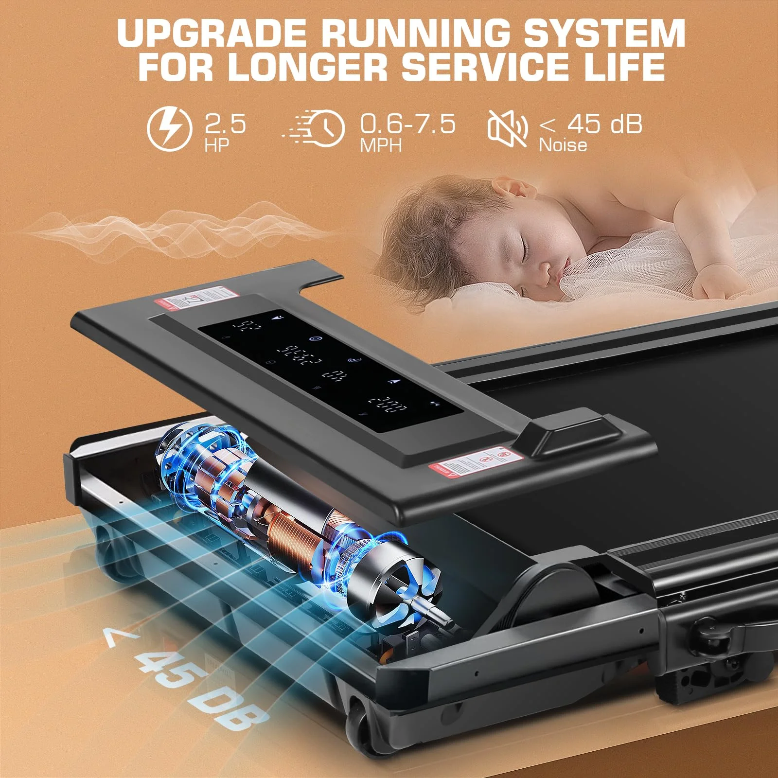 ANCHEER 2 in 1 Under Desk Treadmill with 250lbs Capacity, Walking Pad/Compact Electric Treadmill for Home/Gym/Office with LED Touch Screen, Remote Watch, Speed Range 0.6-7.5 mph