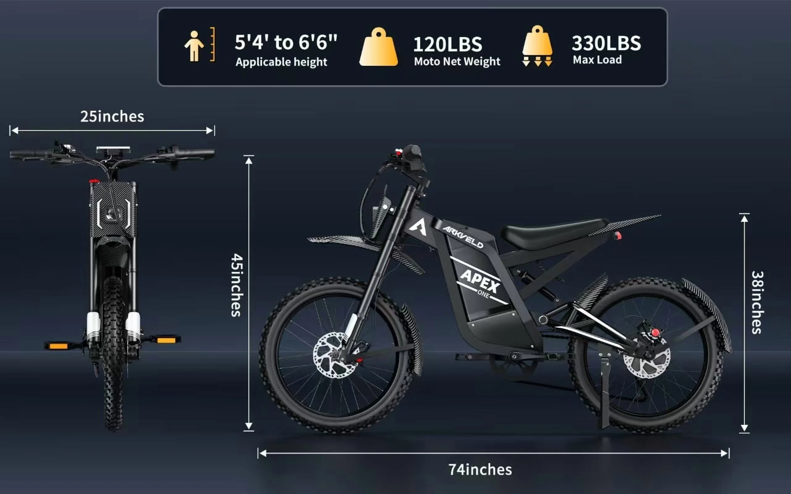 Arkveld Electric Bike for Adults, Peak-3000W, Max 40MPH and 80Miles Electric Motorcycle,25