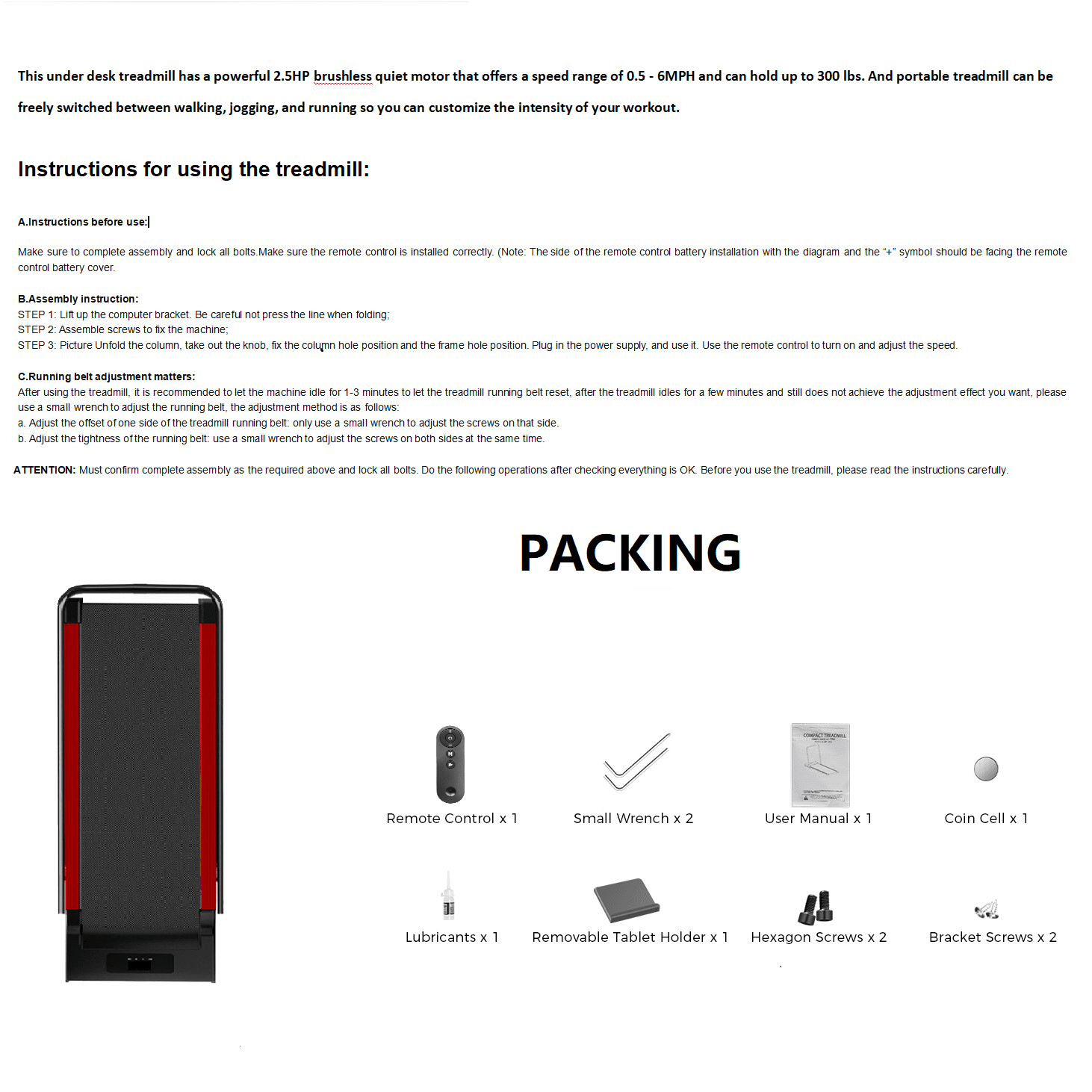 2 in 1 Walking Pad Treadmill, Foldable Treadmills with Handle Bar, 2.5HP Portable Folding Treadmill with Remote Control, Under Desk Treadmill for Home Office, 300lbs, Black