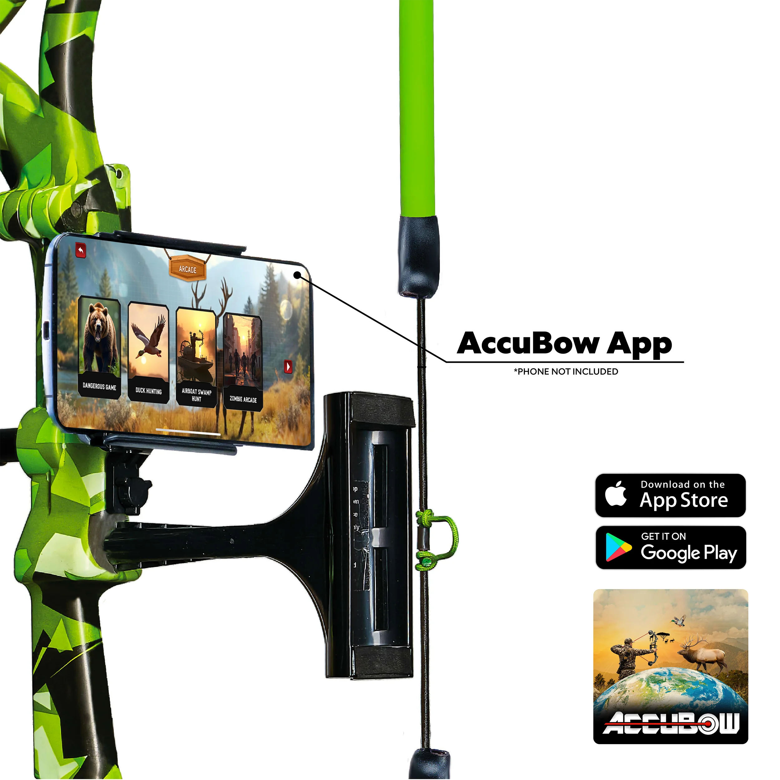 AccuBow 2.0 Carbon Fiber Virtual Archery Gaming & Shooting, 10�C70lbs Adjustable Resistance, Real Bowstring & D-Loop, Phone Mount Included, Ambidextrous, Foldable Design