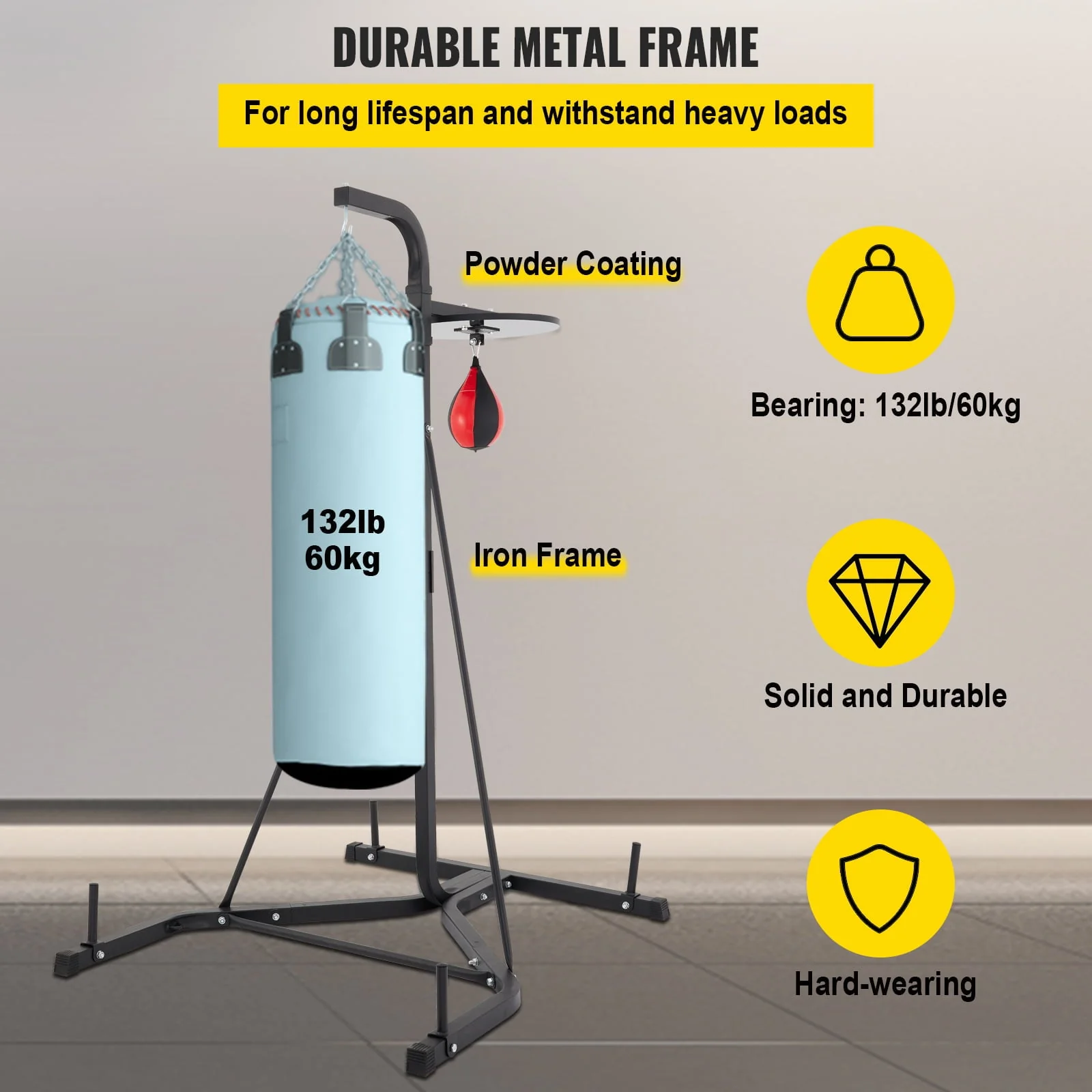VEVORbrand Free Standing Punching Bag Stand, Unisex Boxing Set, Foldable Single Station Heavy Bag Stand, Punching Ball, Boxing Punching Speed Ball, Boxing Bag with Boxing Rack, for Training