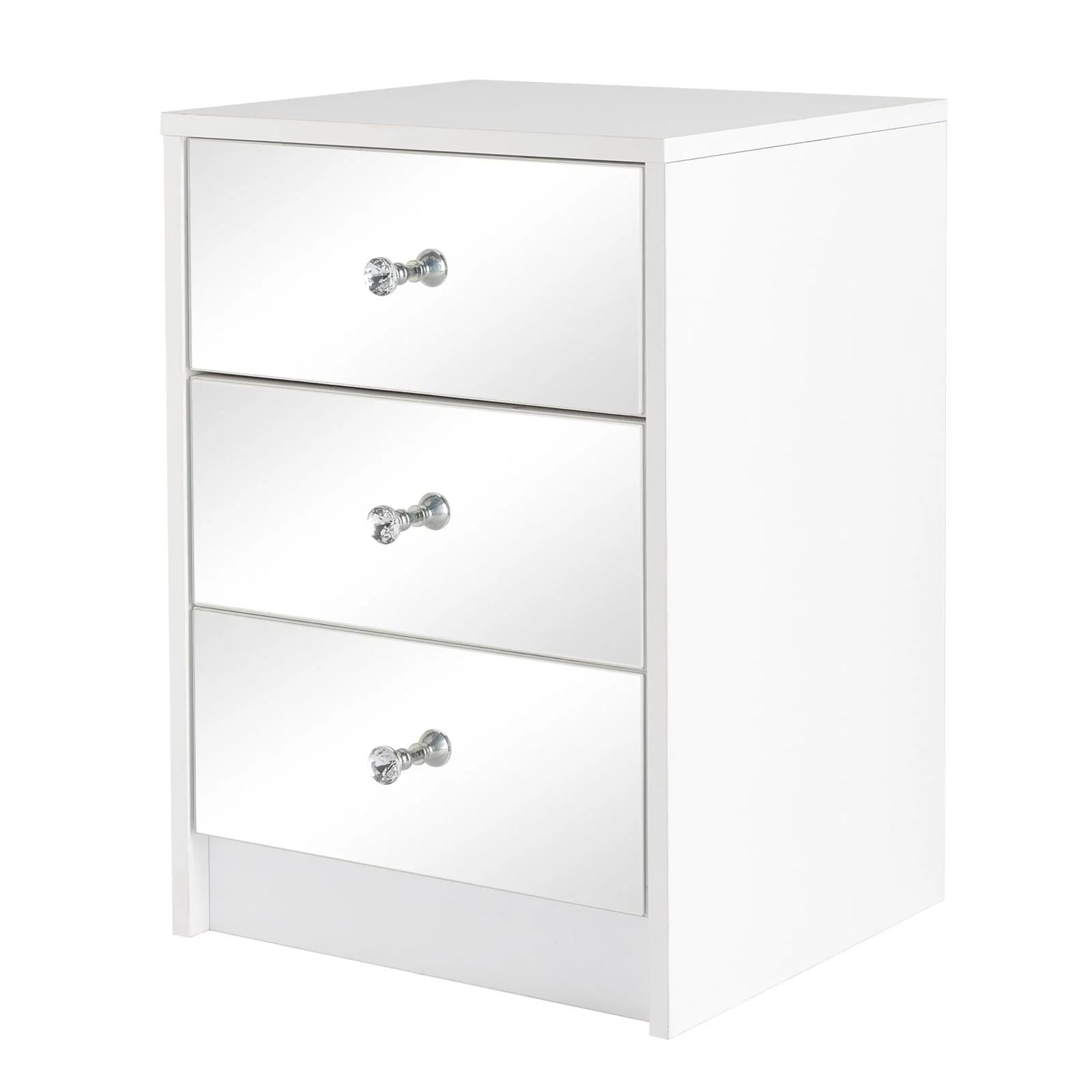 Ktaxon Mirrored Nightstand, End Table with 3-Drawer and Crystal Style Knobs, Modern Bedside Table for Bedroom, Living Room,White