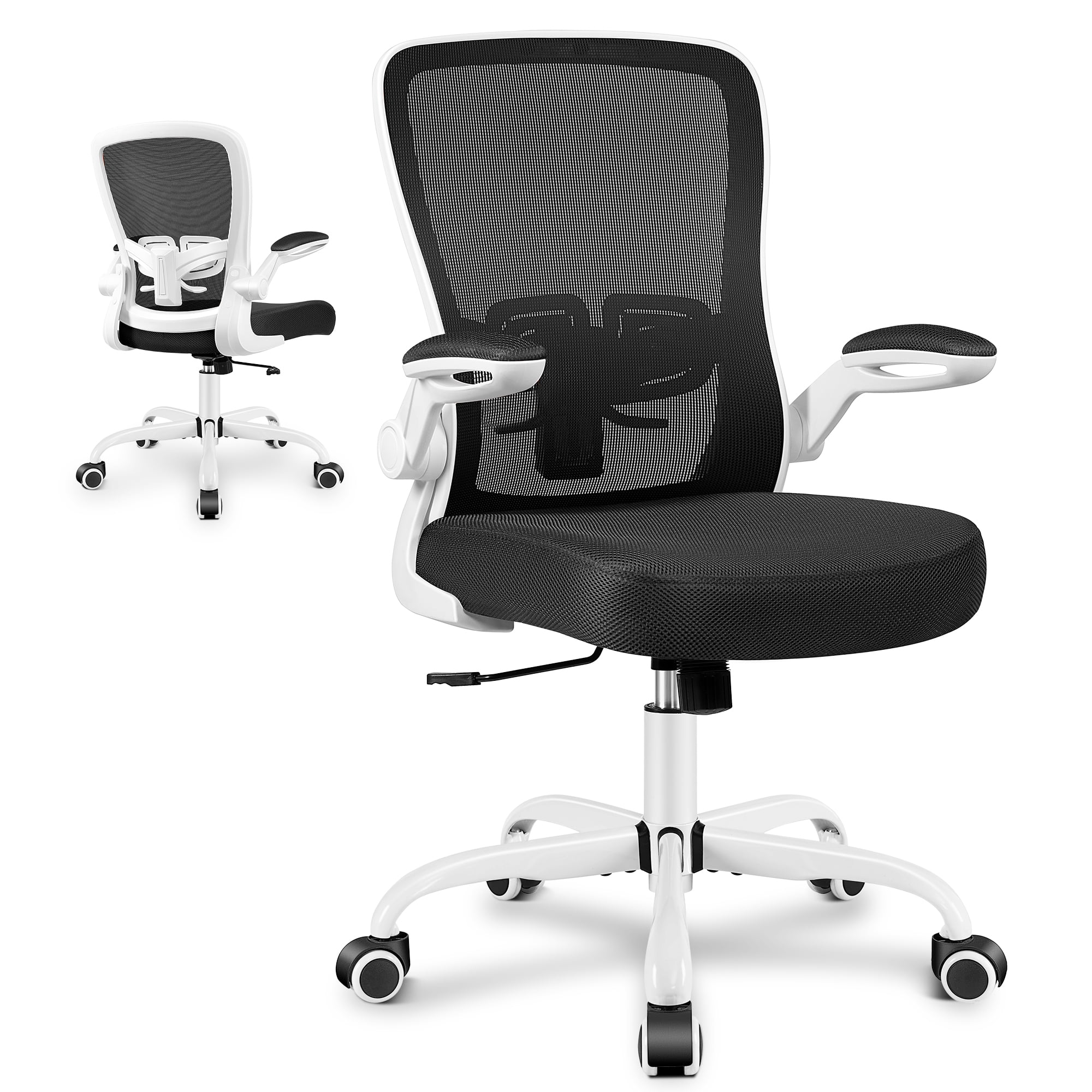 COOLHUT Ergonomic Office Chair, 400LBS Task Chair, Comfort Desk Chair with Adjustable Lumbar Support and Flip up Arms, Black