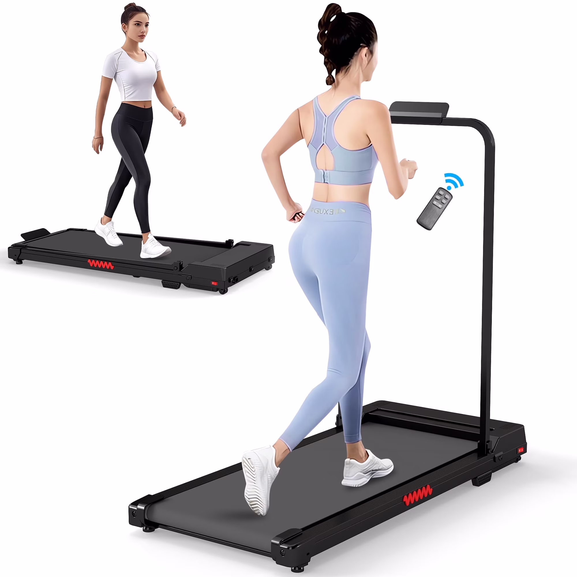 2 in 1 Walking Pad Treadmill, Foldable Treadmills with Handle Bar, 2.5HP Portable Folding Treadmill with Remote Control, Under Desk Treadmill for Home Office, 300lbs, Black