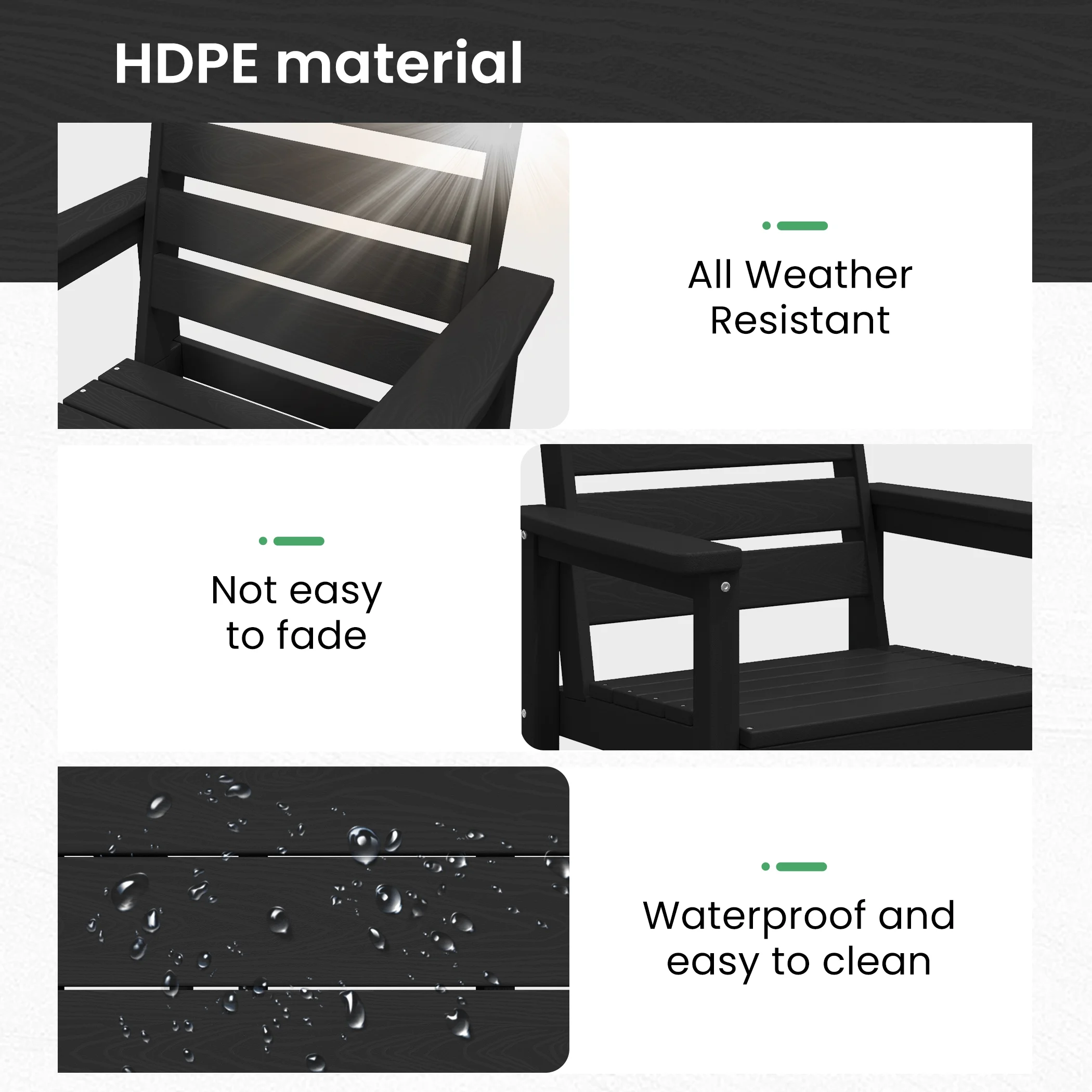 SERWALL Outdoor HDPE Dining Table Set, 7-Piece Outdoor Dining Table Sets with Umbrella Hole, Grey