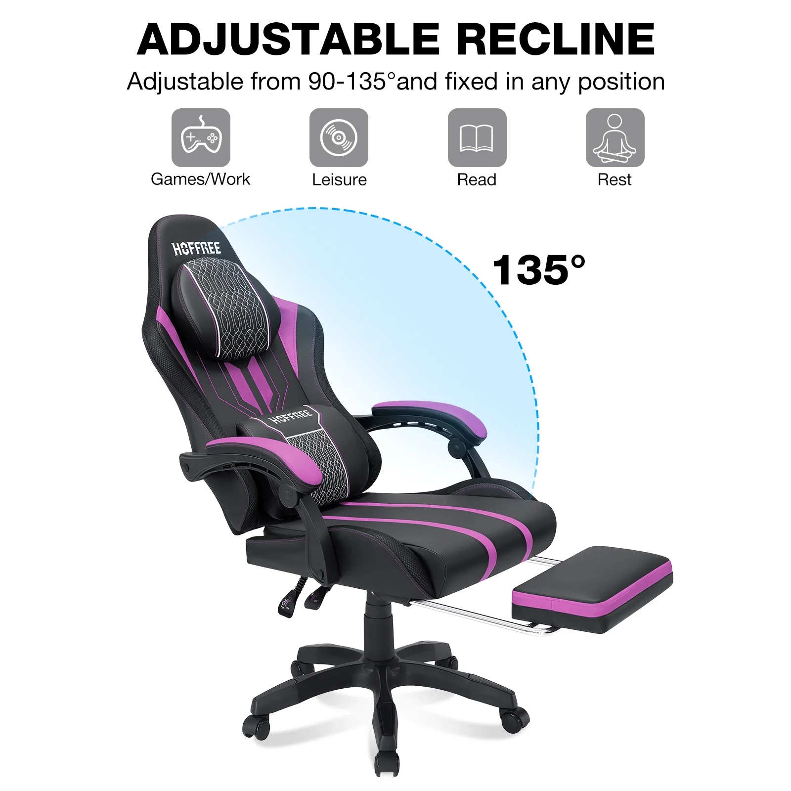 Hoffree Gaming Chair with Bluetooth Speakers Big and Tall Gamer Chair with Footrest and Massage Game Chair with Lumbar Support and 360-Swivel Seat and Headrest for Adults, 400lbs