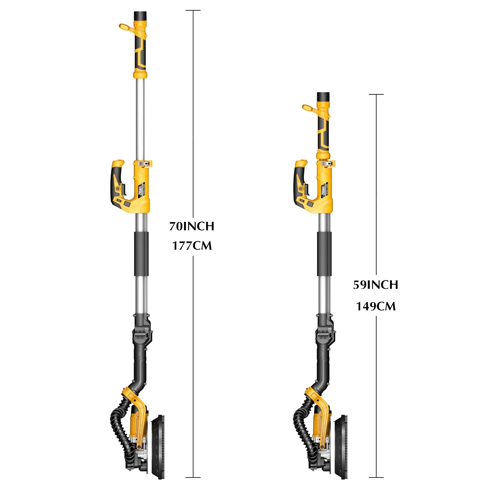 ZHJAN Electric Drywall Sander with Vacuum - Heavy Duty 880W, 5-Speed 1000-2100RPM, Extendable Handle, 12 Discs & Dust Bag, LED Light (59