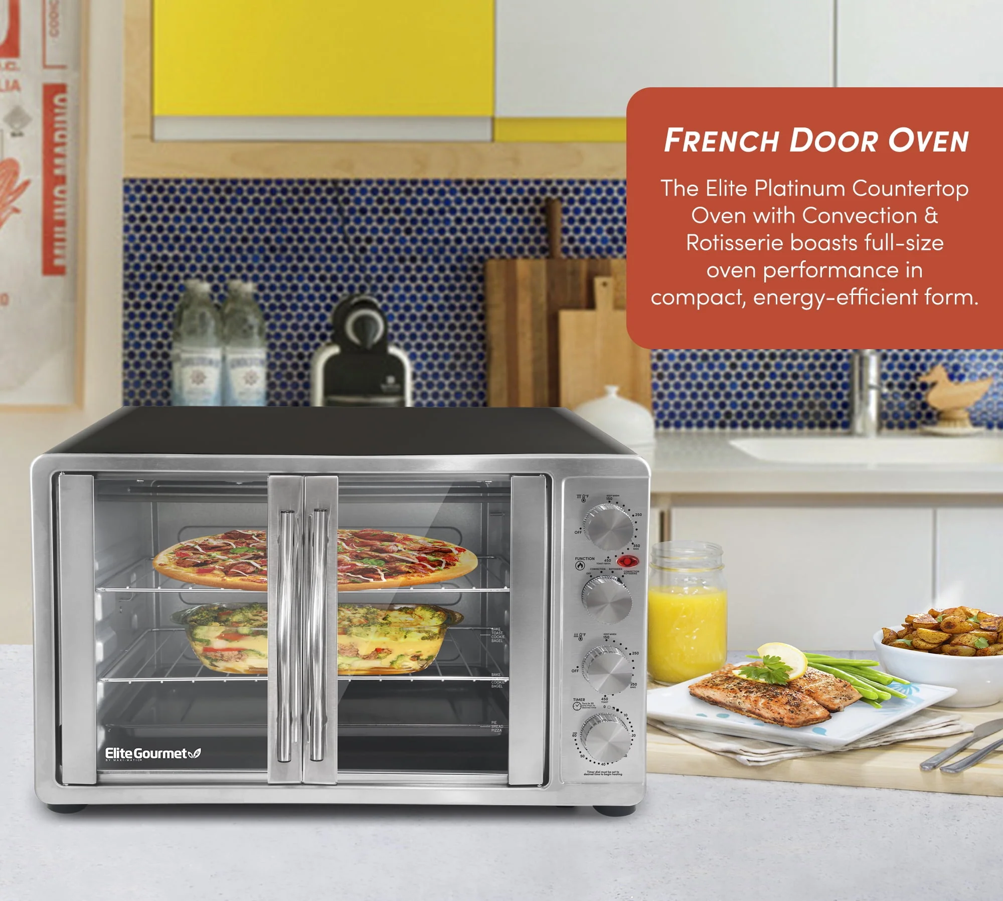 Elite Gourment ETO-4510M Double Door Oven with Rotisserie and Convection